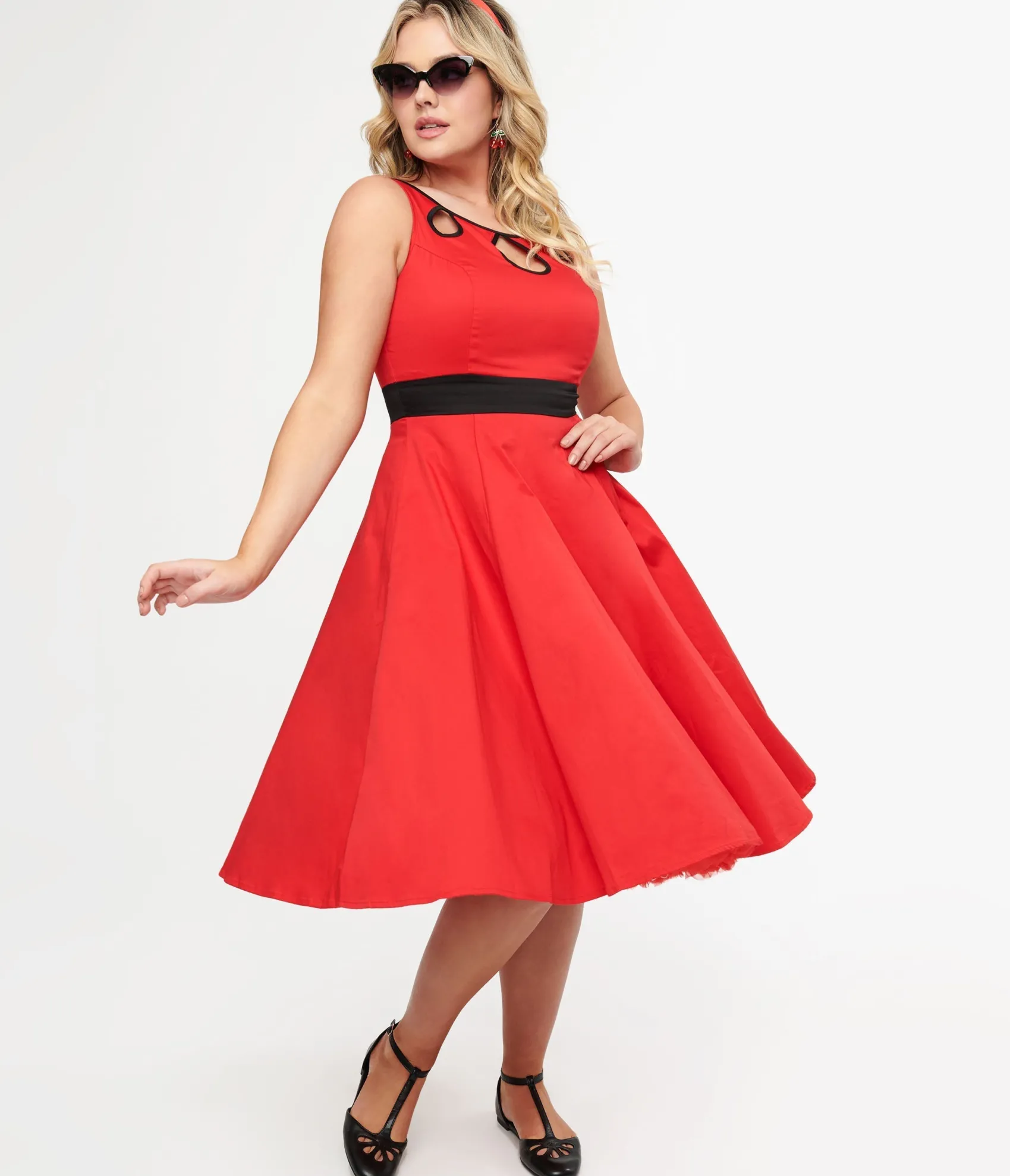 Unique Vintage 1950s Red Keyhole Cotton Swing Dress Sale