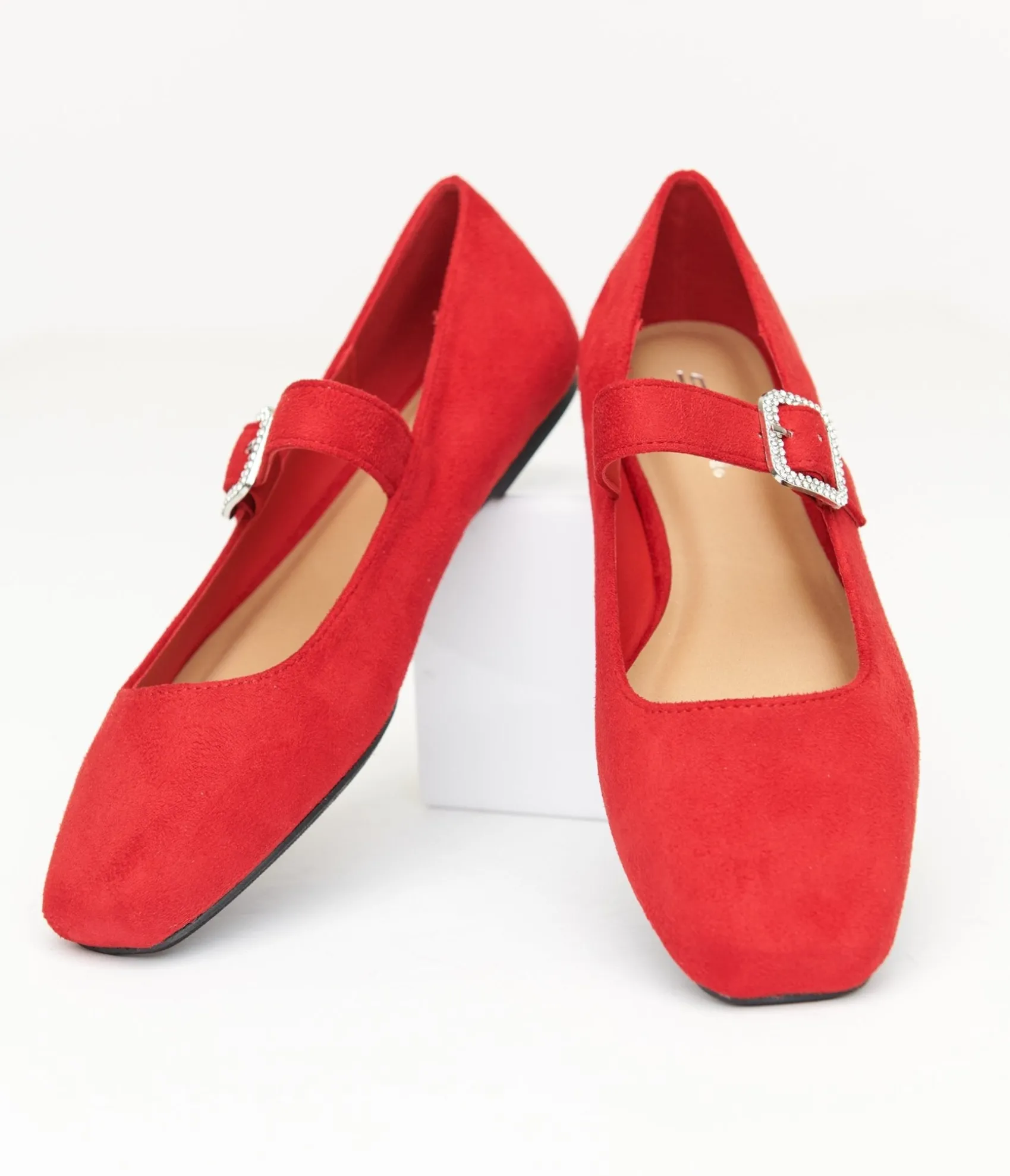 Unique Vintage 1960s Red Suede Rhinestone Buckle Mary Jane Flats Shop