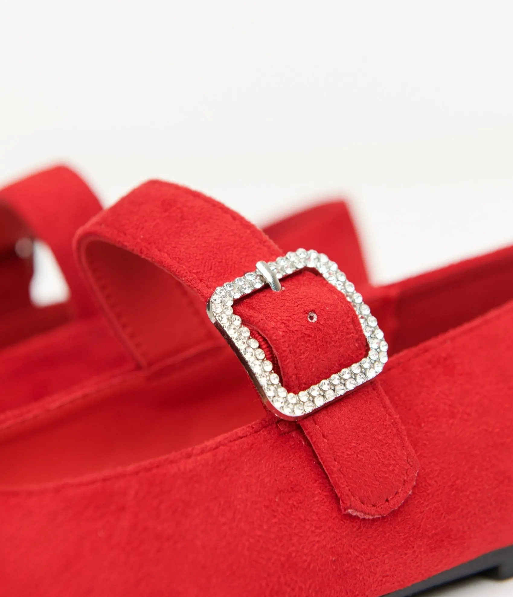 Unique Vintage 1960s Red Suede Rhinestone Buckle Mary Jane Flats Shop