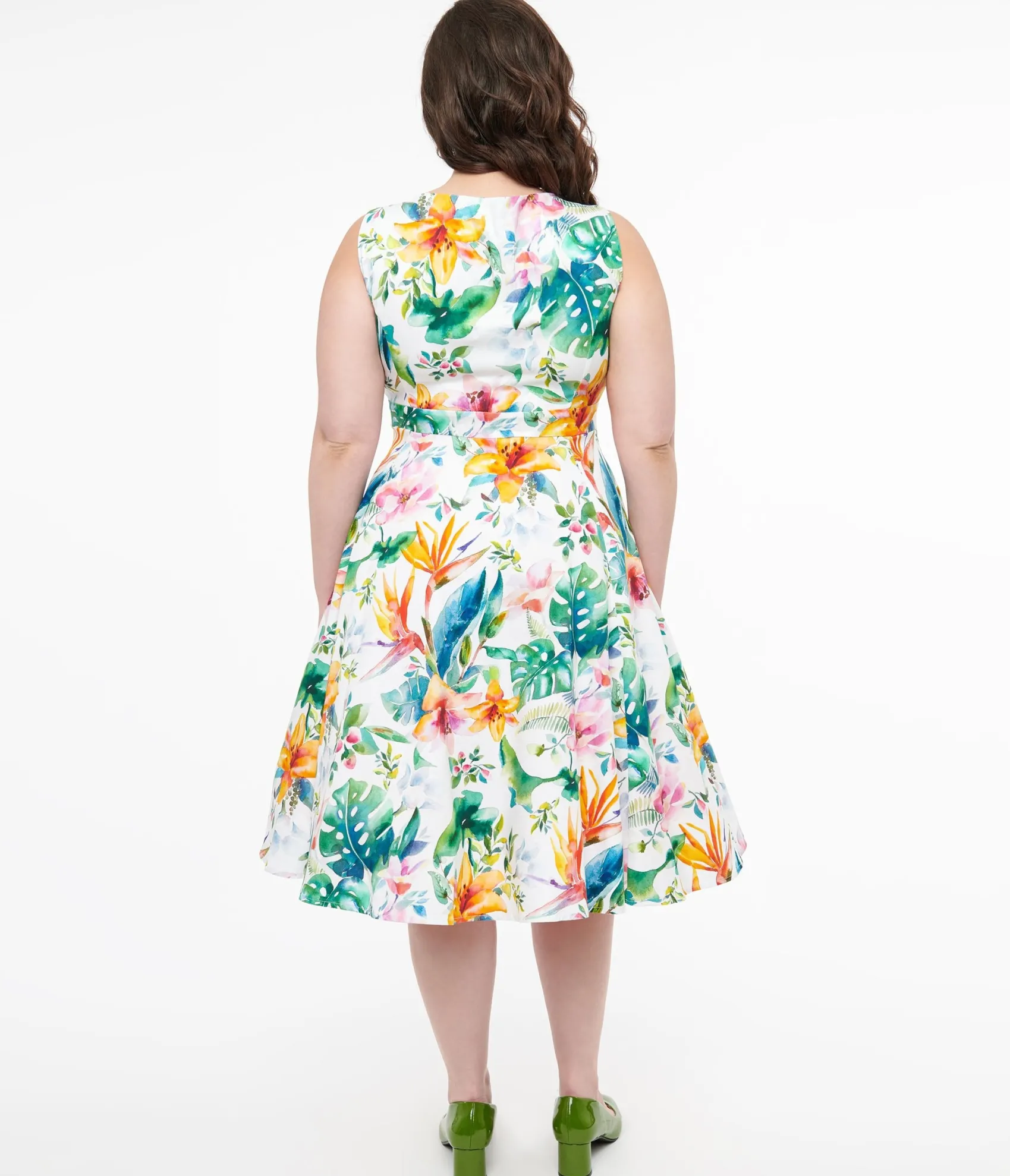 Unique Vintage 1950s White & Orange Floral Cotton Vera Swing Dress Flash Sale
