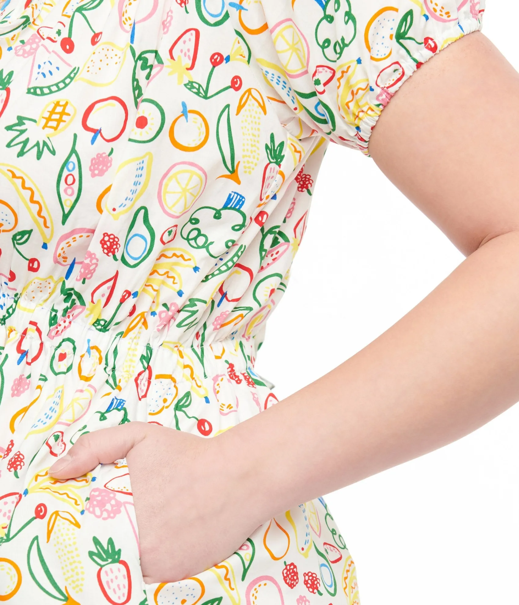 Unique Vintage 1950s White & Rainbow Fruit Print Fit & Flare Dress Online