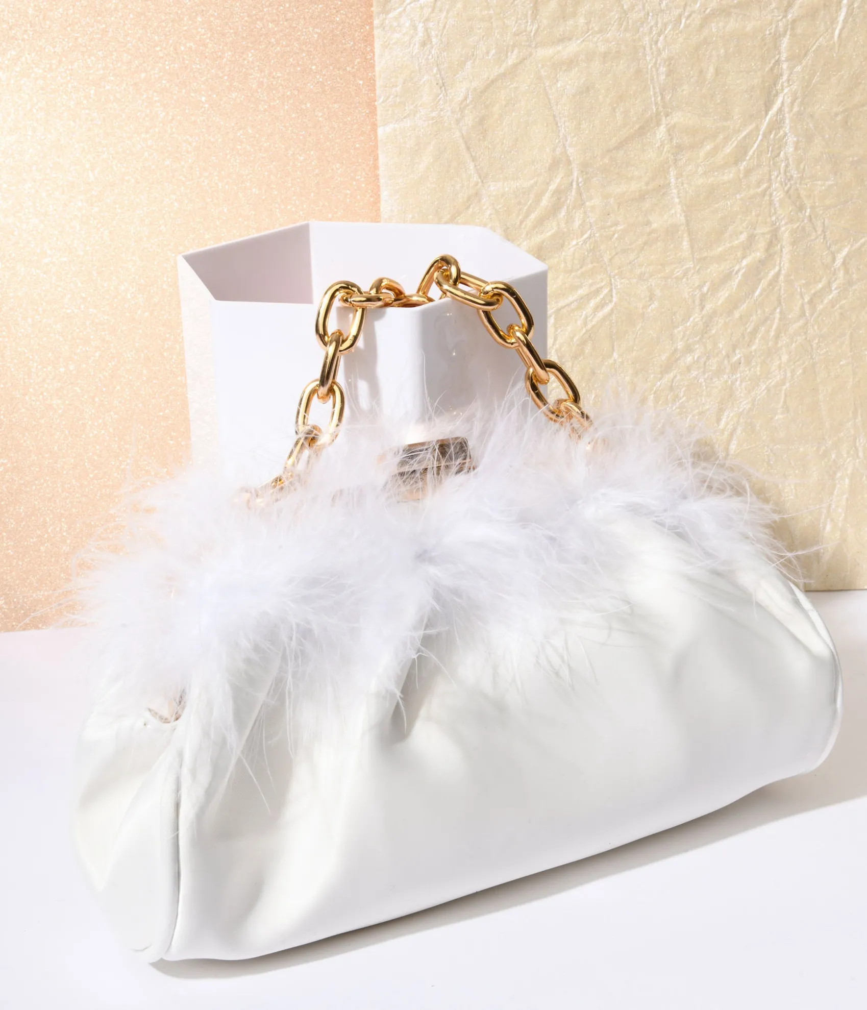 Unique Vintage 1920s White Satin & Fur Trim Clutch Handbag Best Sale