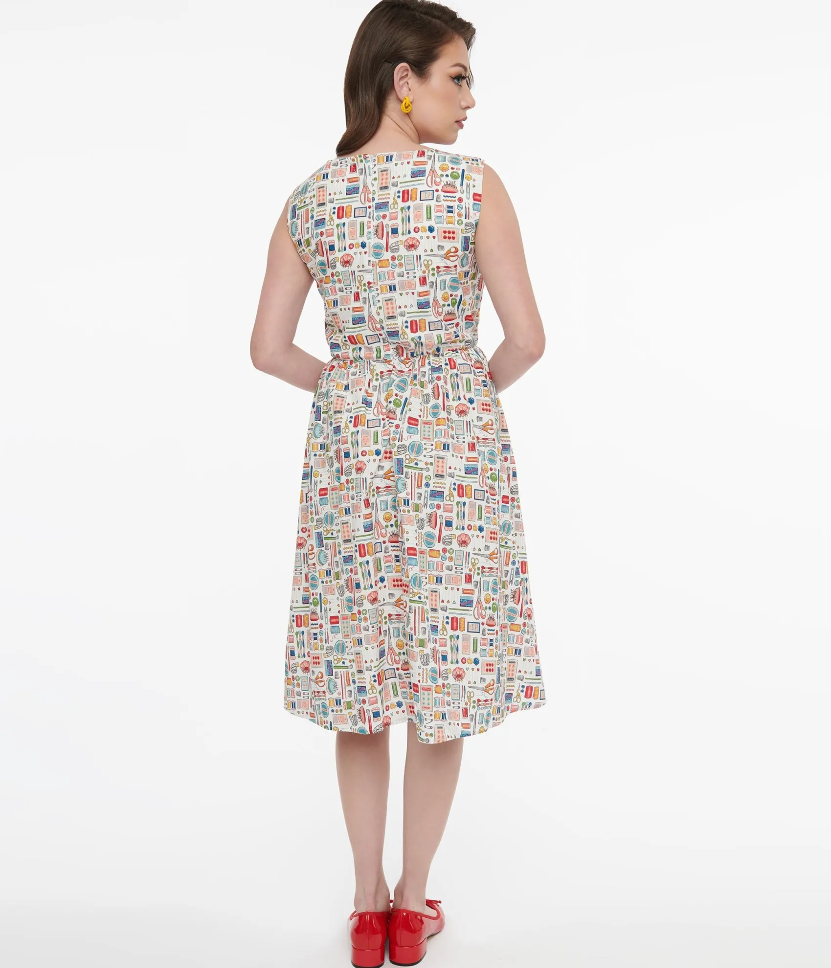 Unique Vintage 1950s White Sewing Print Cotton Swing Dress Best Sale