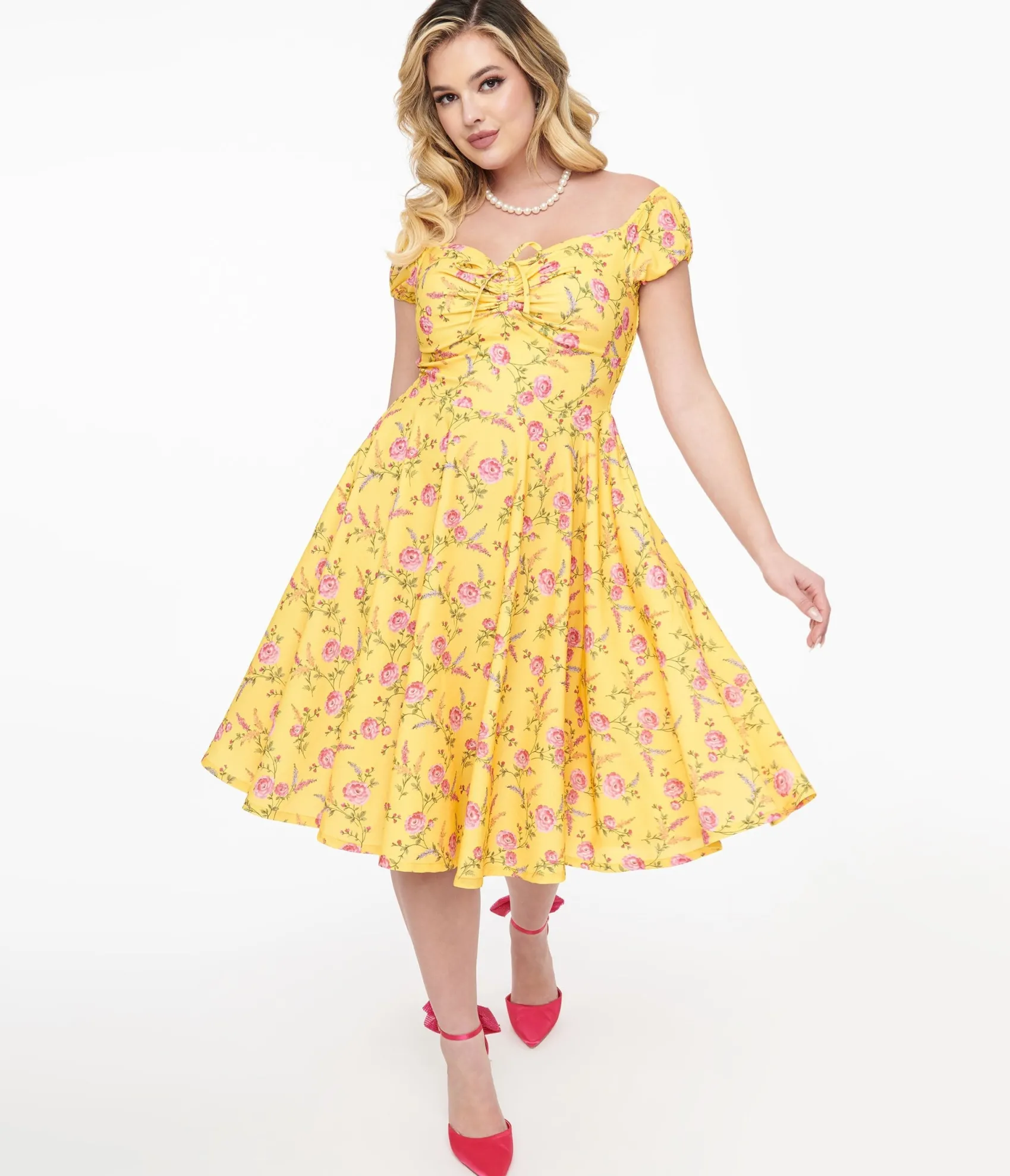 Unique Vintage 1950s Yellow & Fuchsia Floral Victoria Swing Dress Best Sale