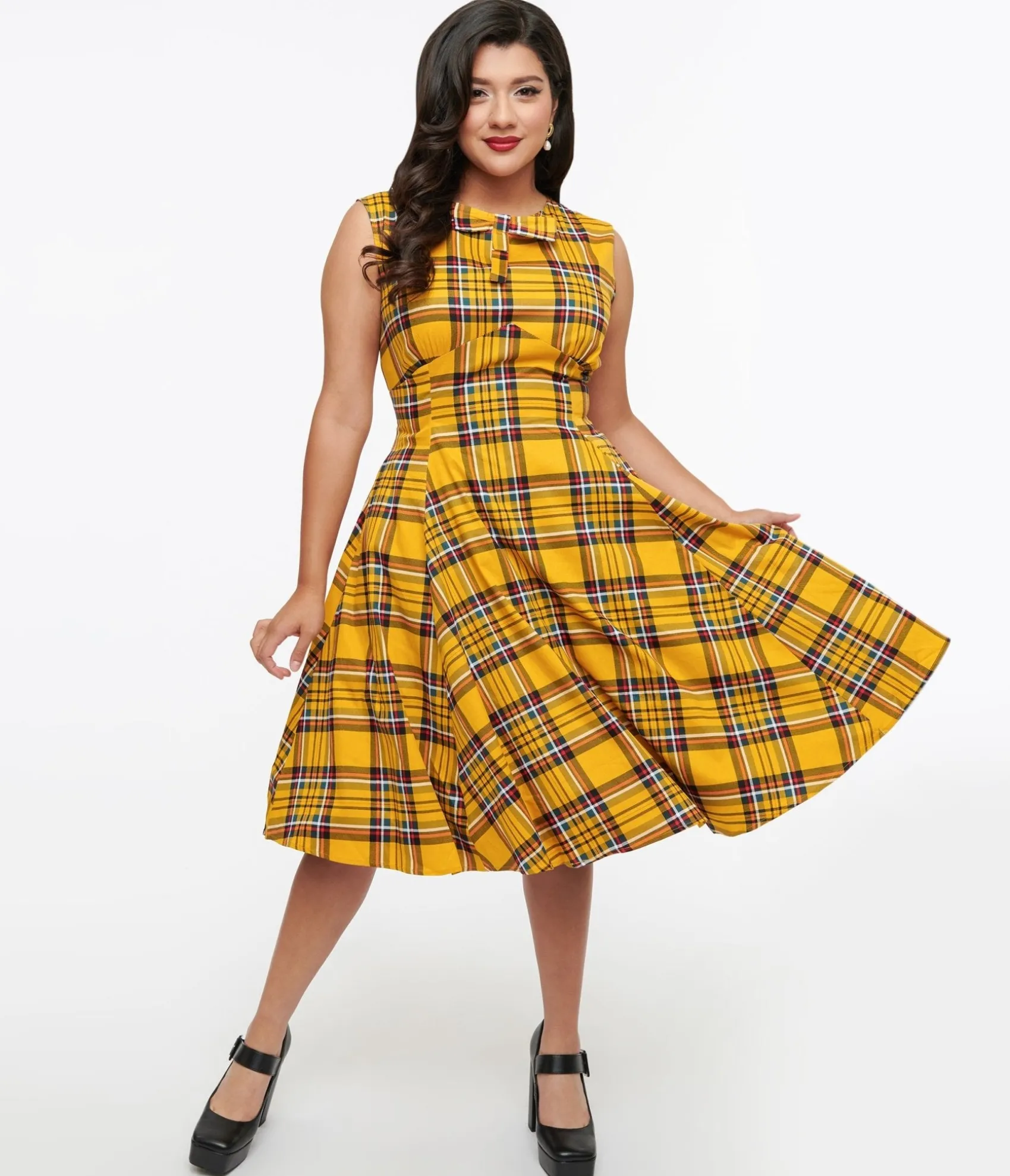 Unique Vintage 1950s Yellow Plaid Swing Dress Online