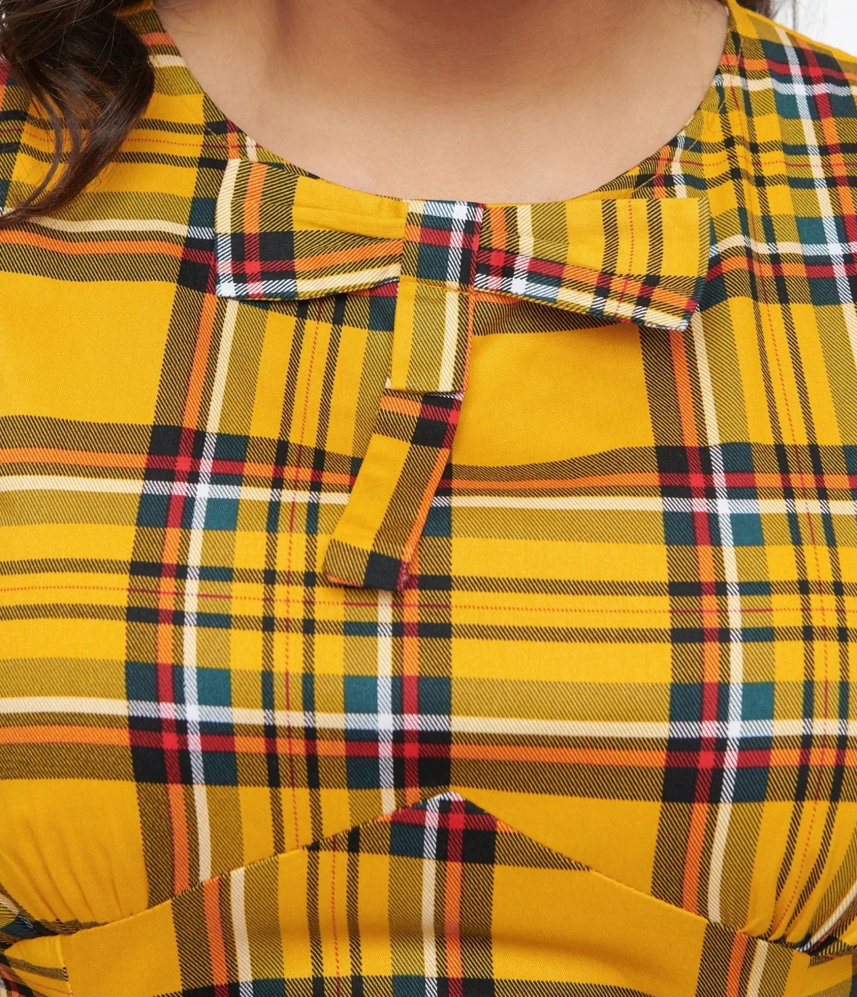 Unique Vintage 1950s Yellow Plaid Swing Dress Online