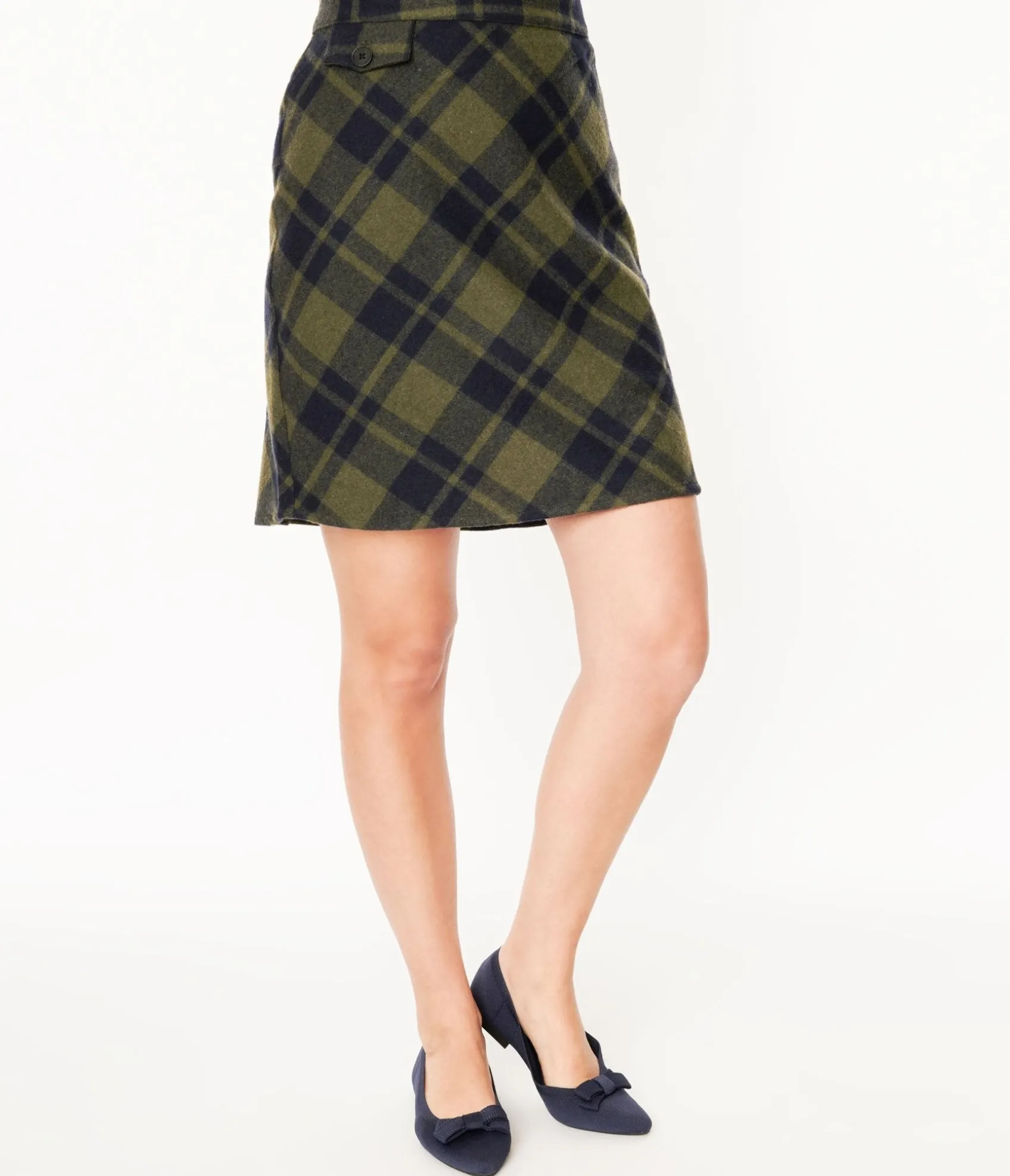 Unique Vintage Sage Green & Navy Plaid Mini Skirt Sale