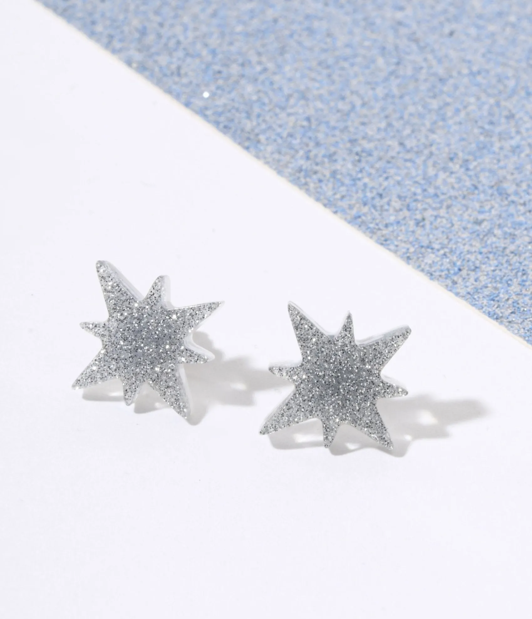 Unique Vintage Silver Glitter Atomic Star Stud Earrings Sale