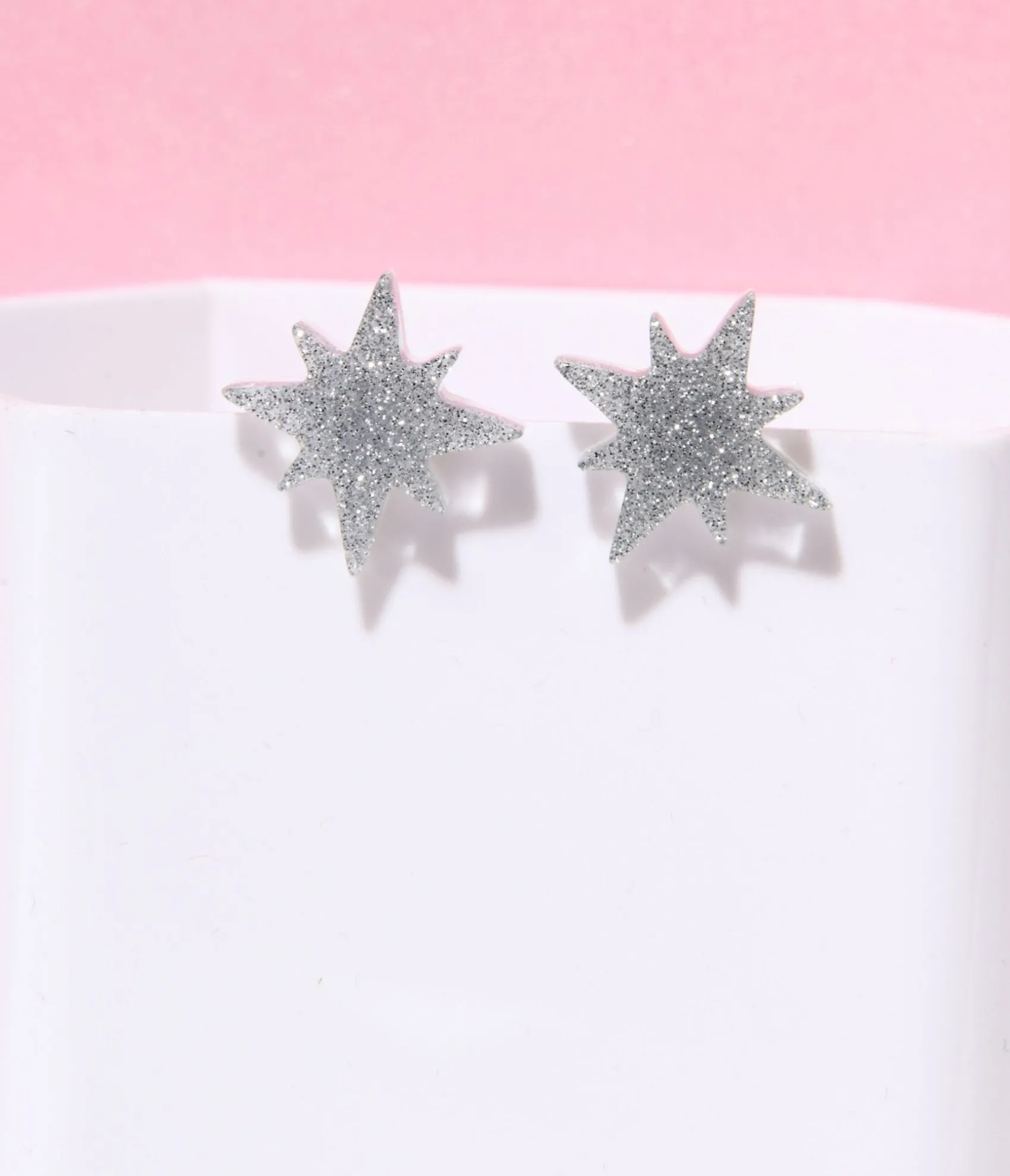 Unique Vintage Silver Glitter Atomic Star Stud Earrings Sale