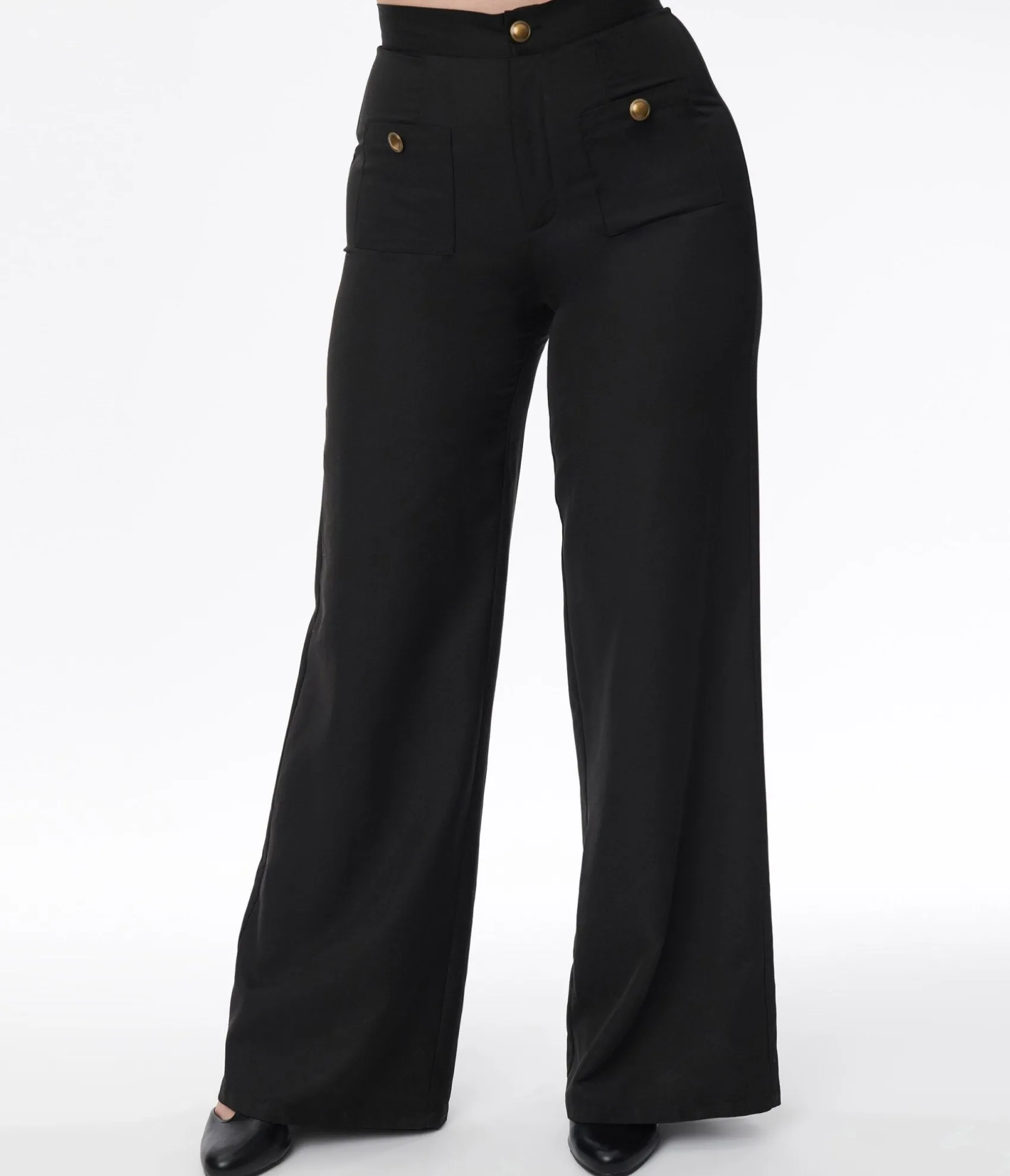 Unique Vintage Smak Parlour Black & Gold Buttoned Wide Leg Trousers Fashion