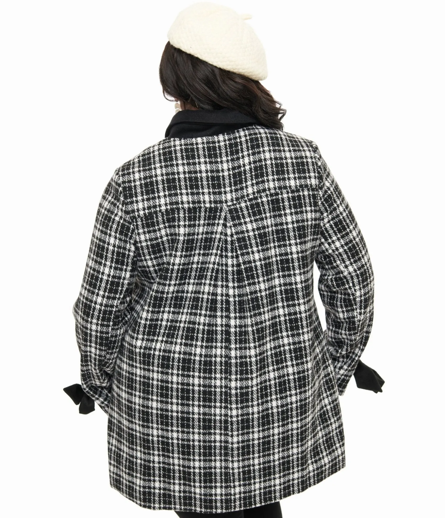 Unique Vintage Smak Parlour Black & White Plaid Bows Topper Coat Best Sale