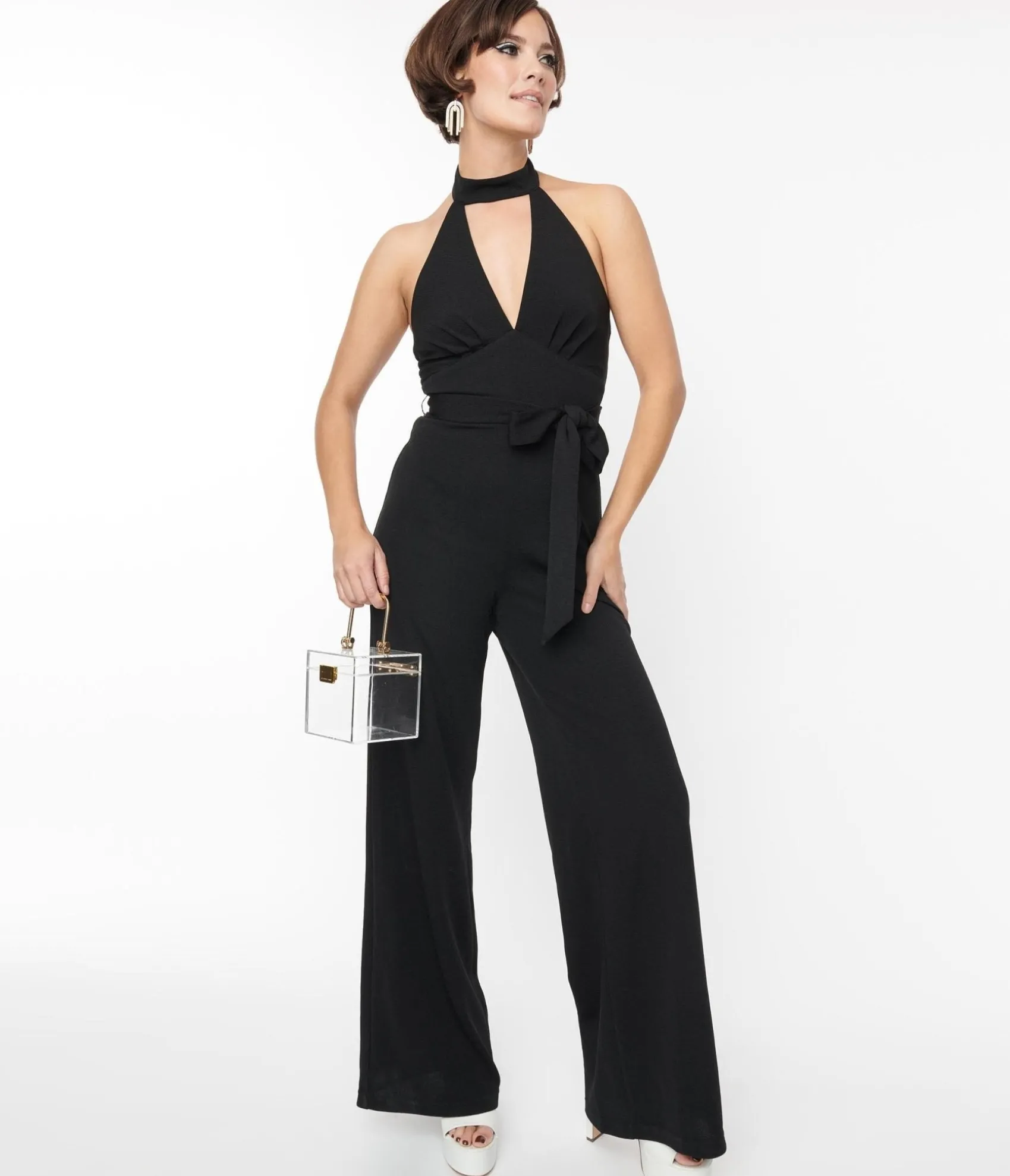 Unique Vintage Smak Parlour Black Glamour Goddess Jumpsuit Flash Sale