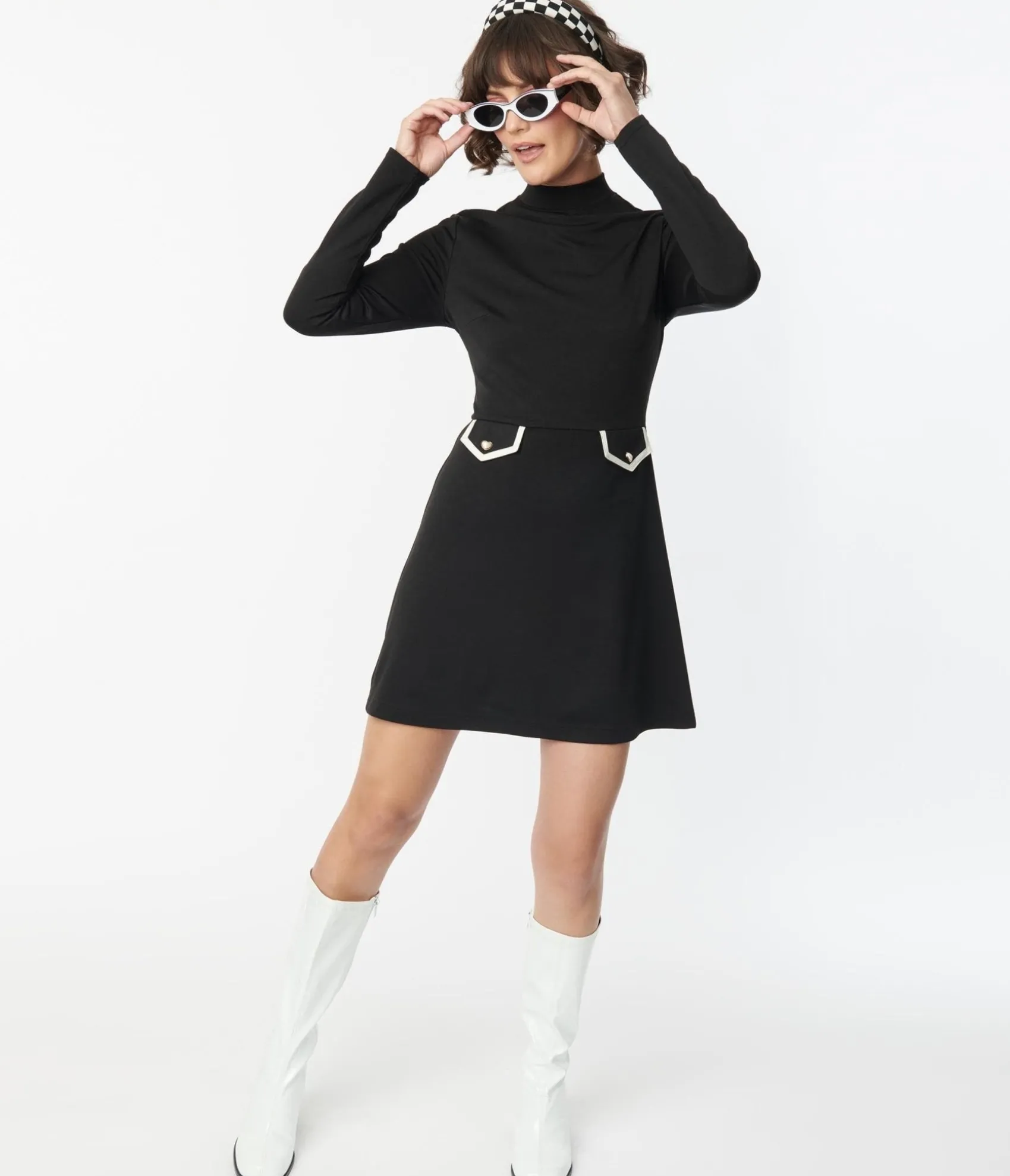 Unique Vintage Smak Parlour Black Mock Turtleneck Fit & Flare Dress Best Sale