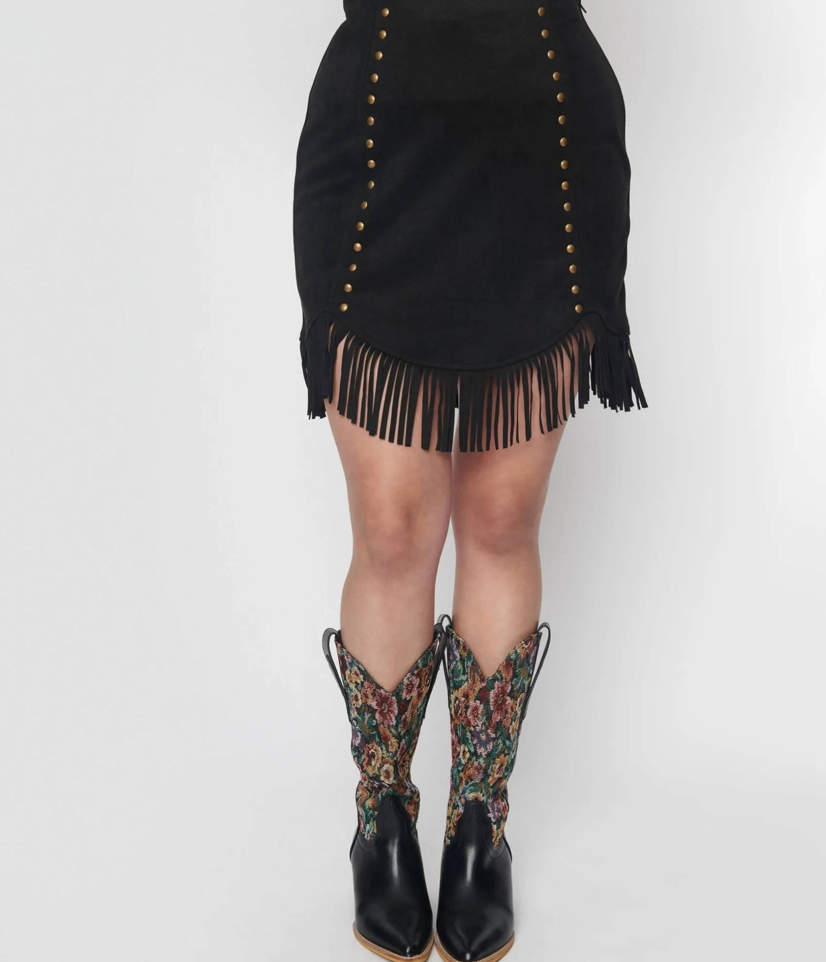 Unique Vintage Smak Parlour Black Western Fringe Mini Skirt Clearance