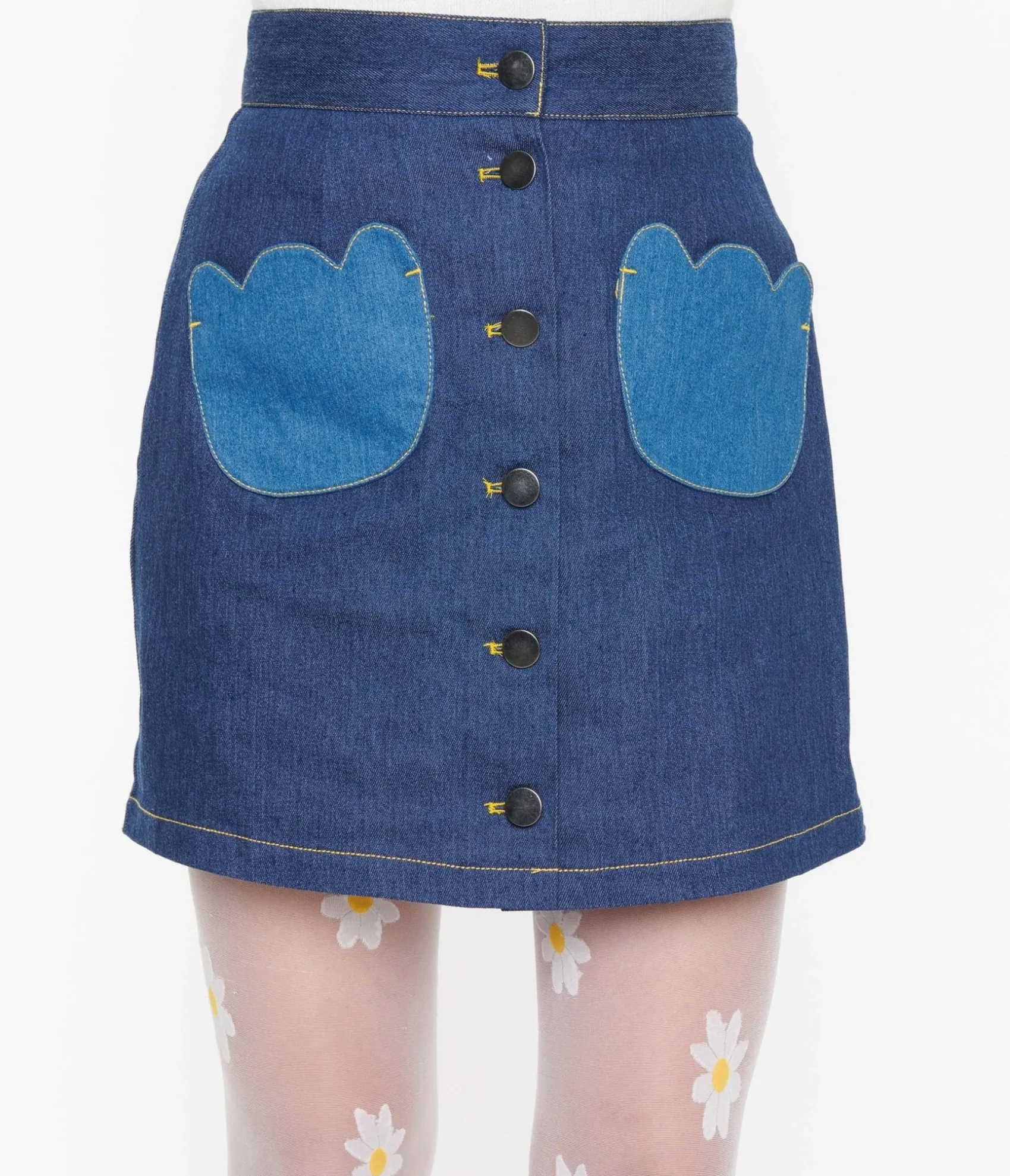 Unique Vintage Smak Parlour Dark Denim Tulip Match Game Mini Skirt Best Sale