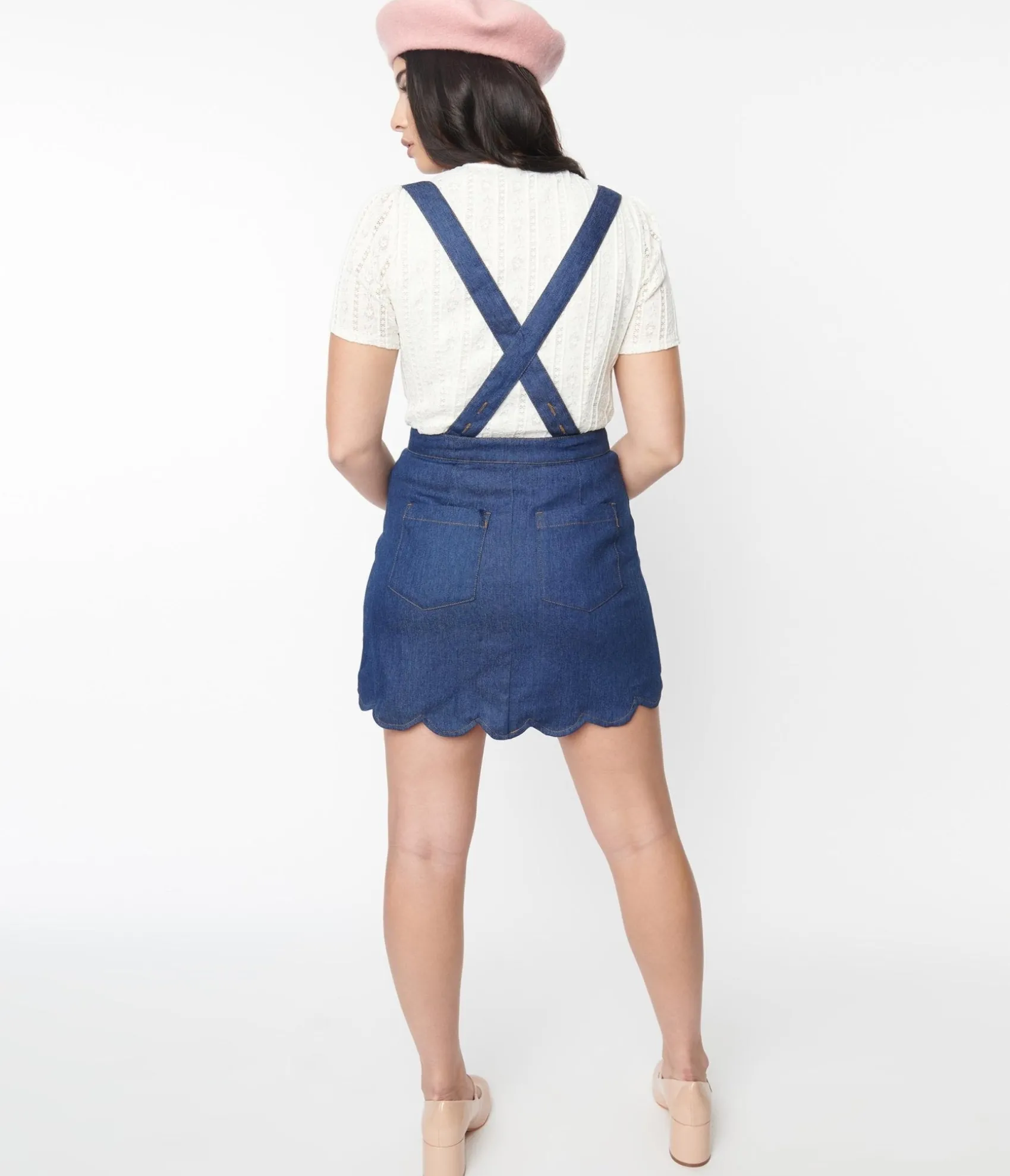 Unique Vintage Smak Parlour Denim Blue Suspender Mini Skirt Outlet