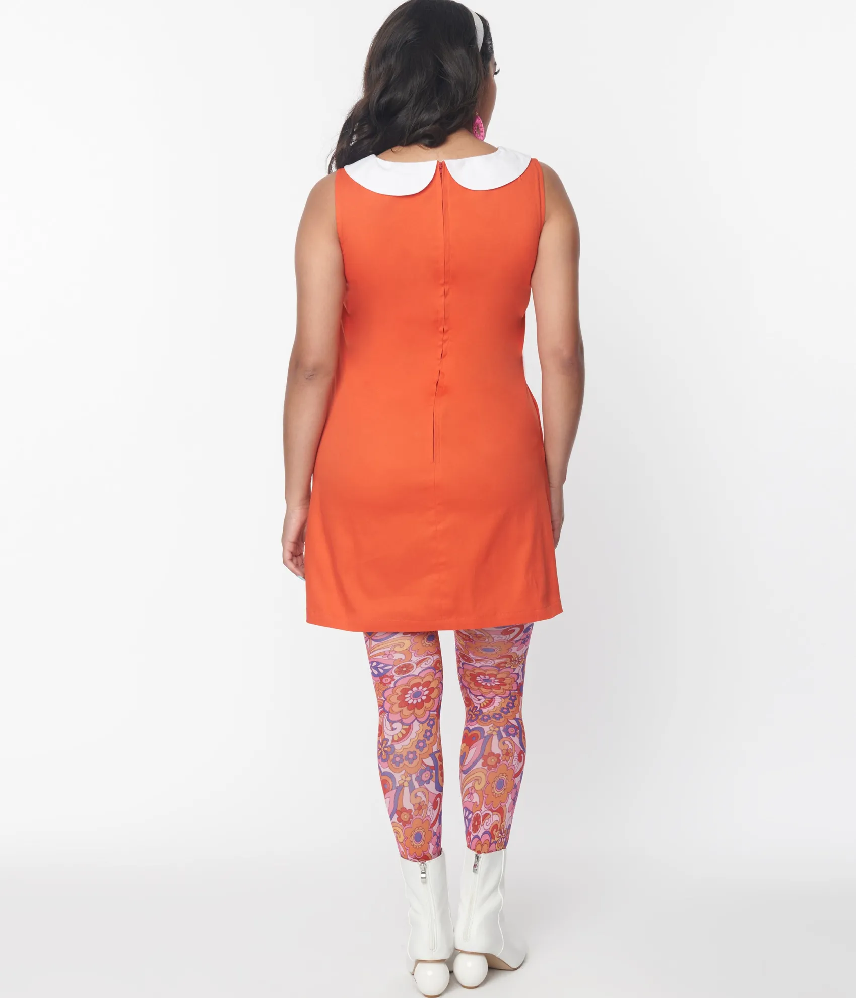 Unique Vintage Smak Parlour Orange & Purple Tie Neck Shift Dress Outlet