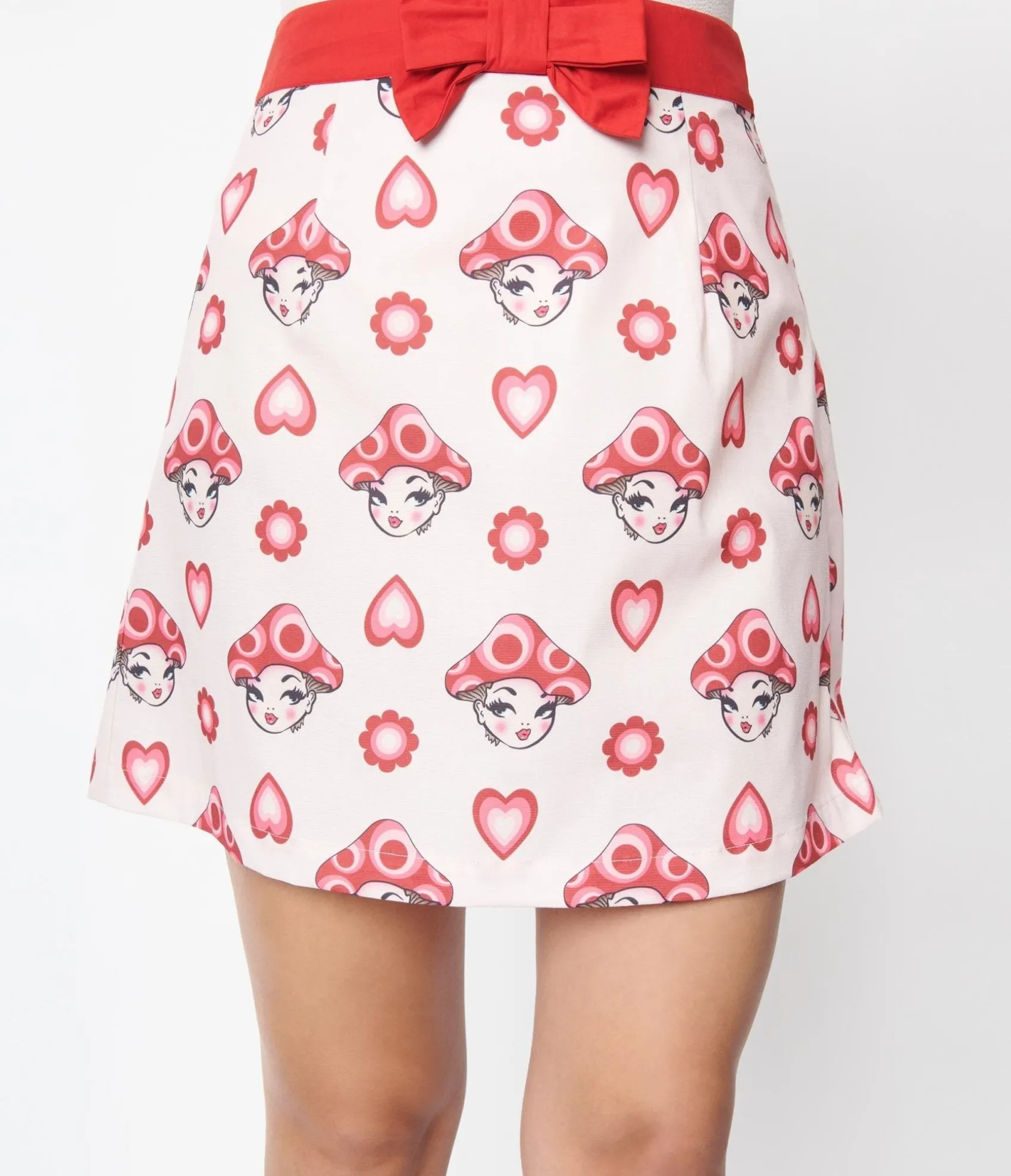 Unique Vintage Smak Parlour Pink & Red Madam Mushroom Mod Skirt Cheap