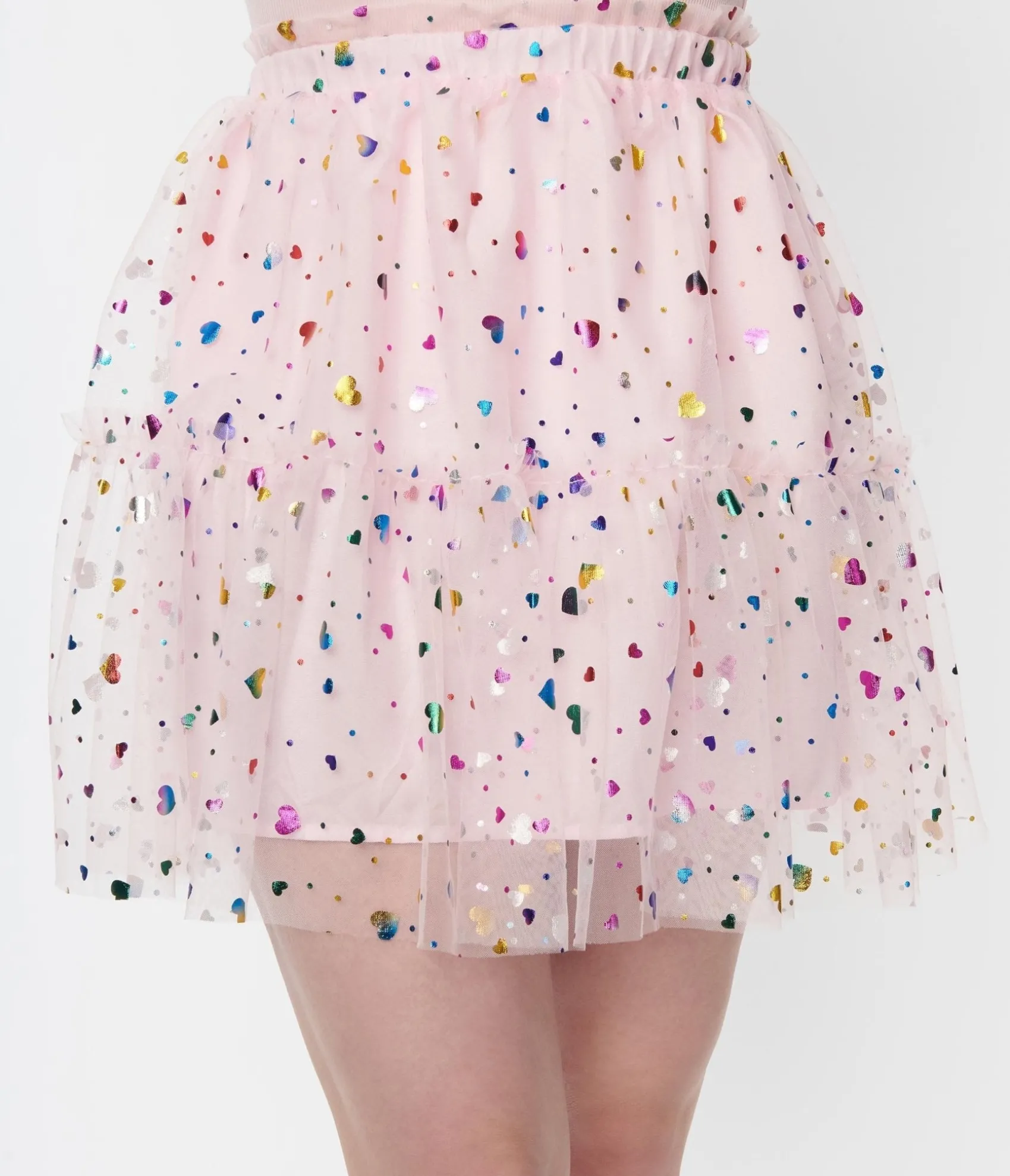 Unique Vintage Smak Parlour Pink Confetti Heart Tulle Mini Skirt Sale