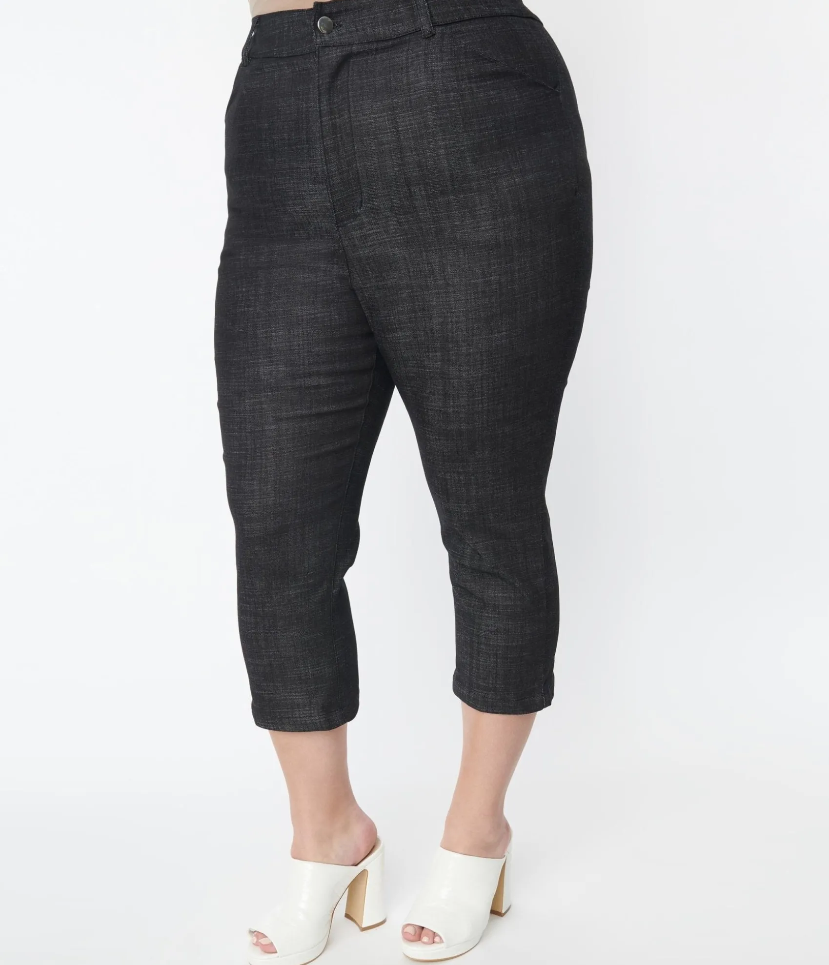 Unique Vintage Smak Parlour Plus Size Black Denim Capris Shop