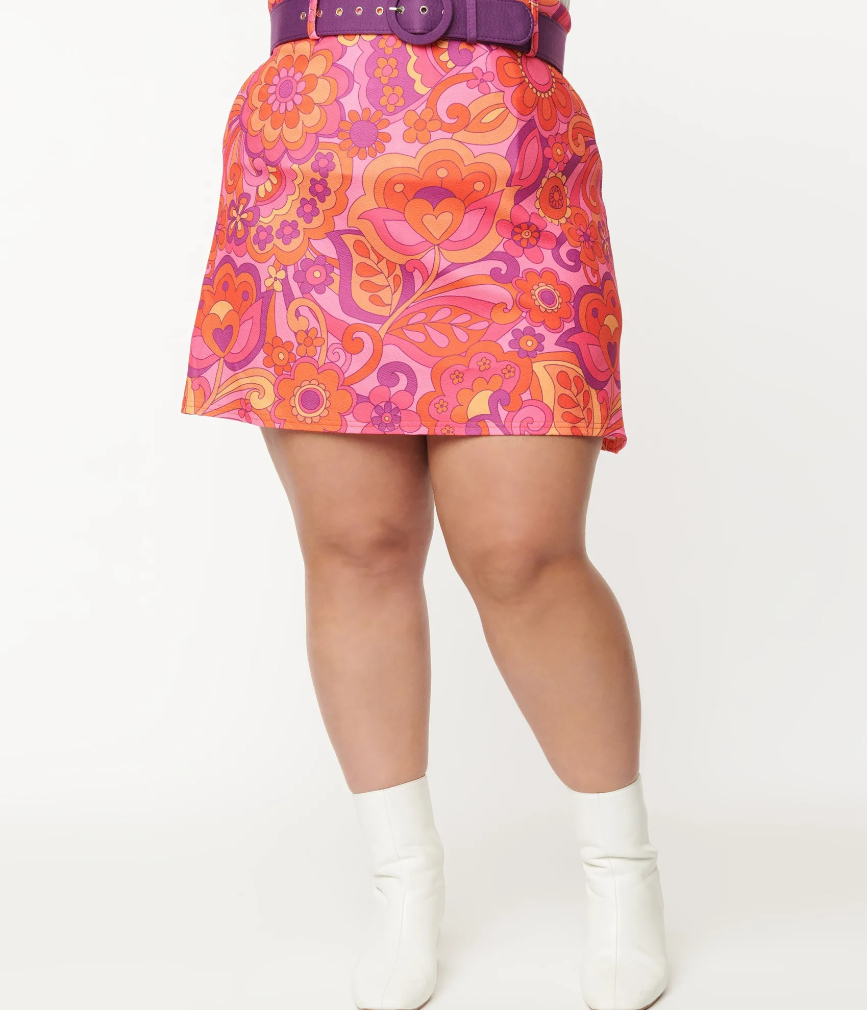 Unique Vintage Smak Parlour Plus Size Hot Pink Mod Floral Easy Does It Mini Skirt Best