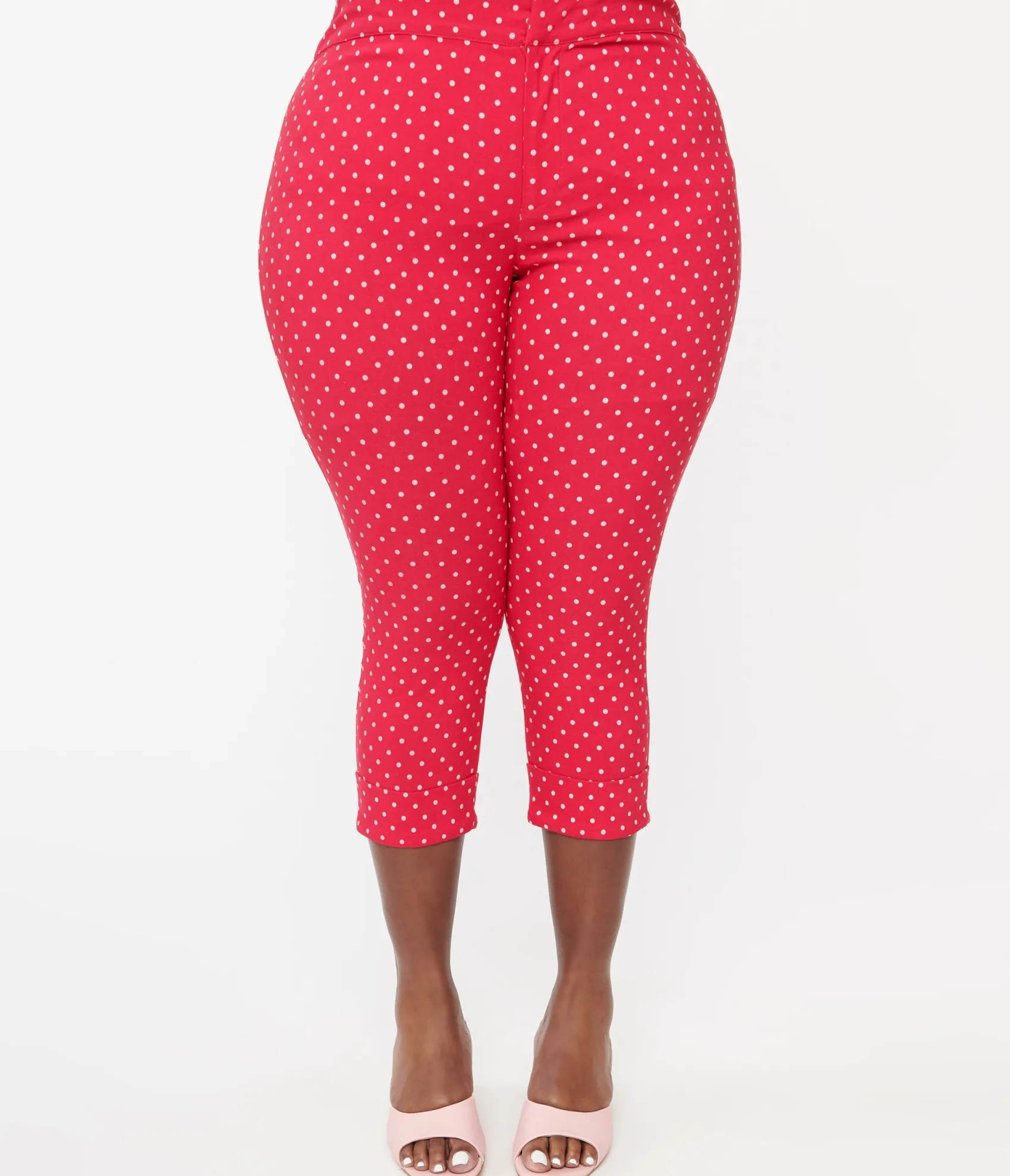 Unique Vintage Smak Parlour Plus Size Hot Pink Pin Dot Daisy Pocket Smarty Pants Capri Best Sale
