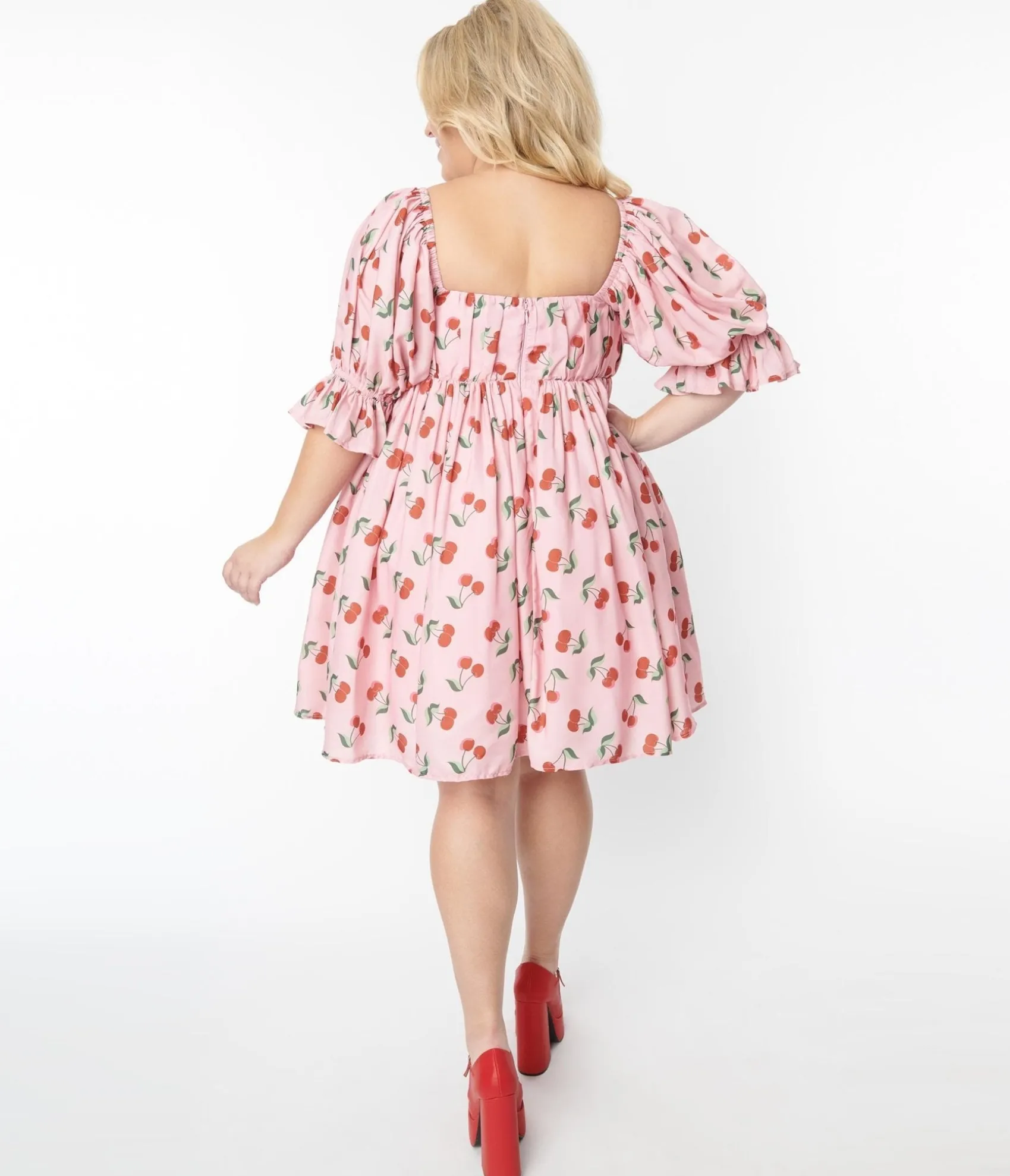 Unique Vintage Smak Parlour Plus Size Pink & Cherries Love Interest Babydoll Dress Best