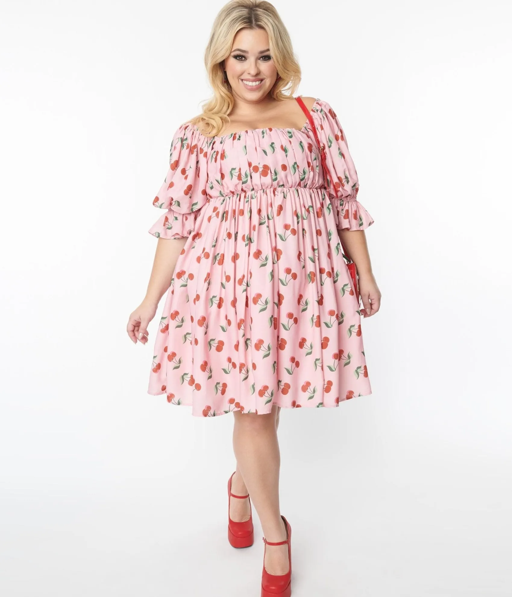 Unique Vintage Smak Parlour Plus Size Pink & Cherries Love Interest Babydoll Dress Best