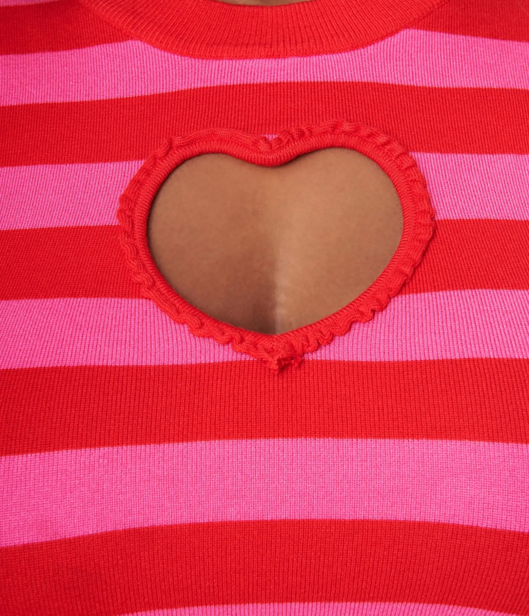 Unique Vintage Smak Parlour Plus Size Red & Pink Stripe Keyhole Heart Sweater Cheap