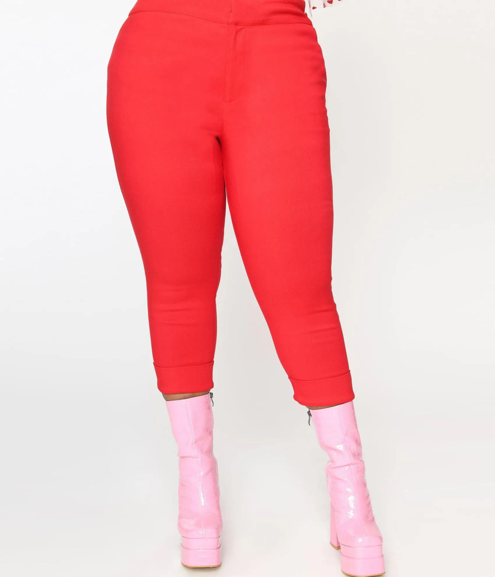 Unique Vintage Smak Parlour Plus Size Red & Polka Dot Heart Pocket Smarty Pants Capri Flash Sale