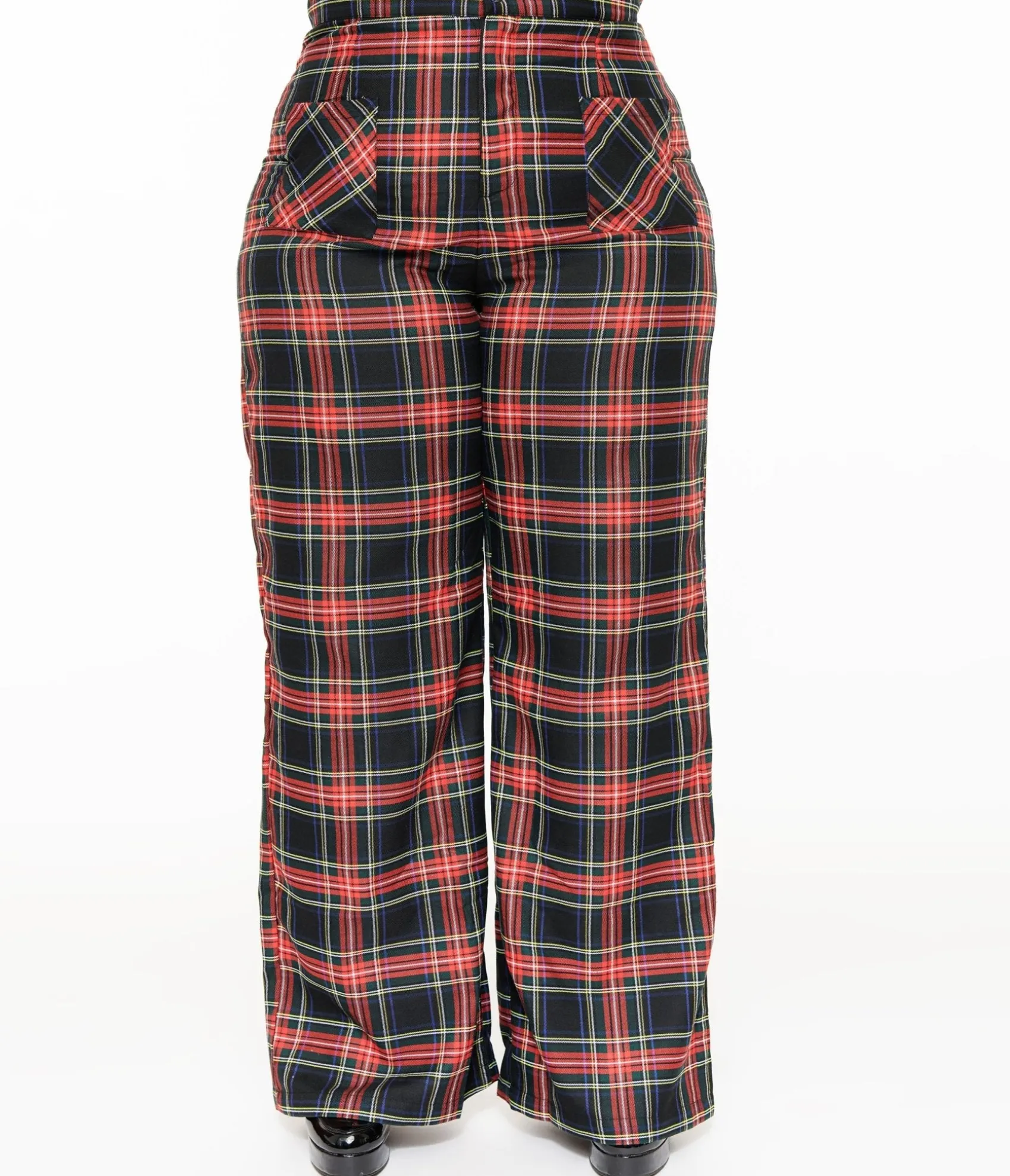 Unique Vintage Smak Parlour Plus Size 1960s Black & Red Plaid Wide Leg Trousers Sale