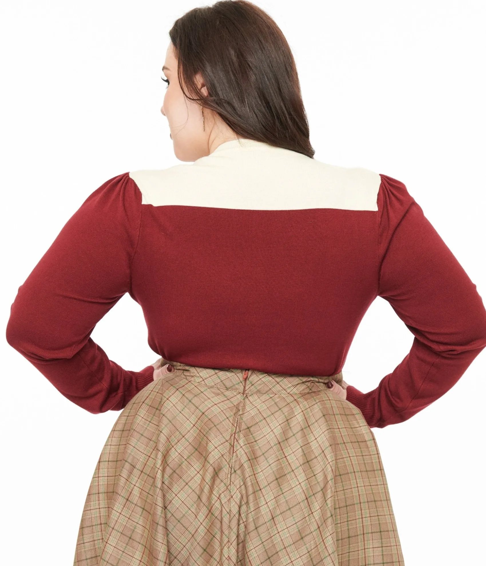 Unique Vintage Smak Parlour Plus Size 1960s Burgundy & Ivory Mistletoe Cardigan Shop