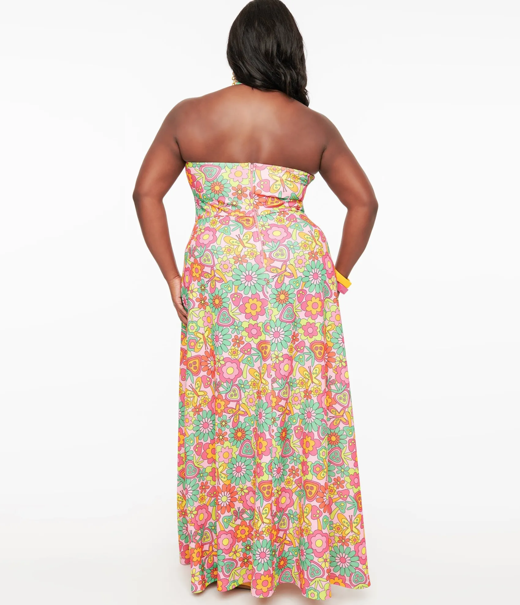 Unique Vintage Smak Parlour Plus Size 1960s Pink Strawberry Fields Halter Maxi Dress Hot