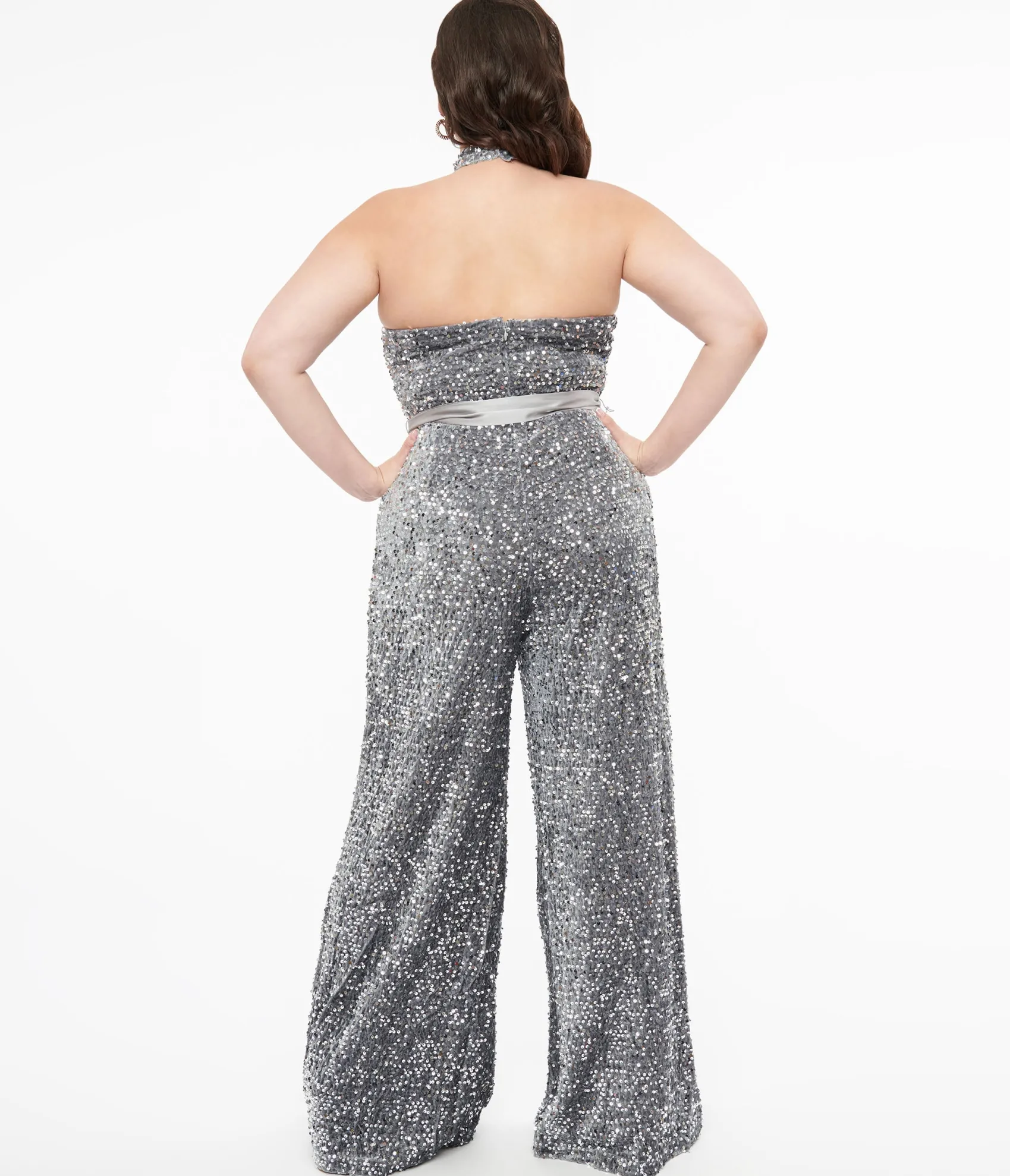 Unique Vintage Smak Parlour Plus Size Silver Sequin Glamour Goddess Jumpsuit Best