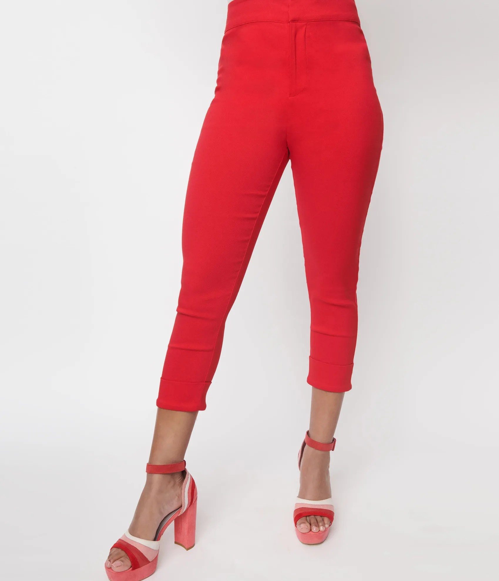 Unique Vintage Smak Parlour Red & Polka Dot Heart Pocket Smarty Pants Capri Cheap