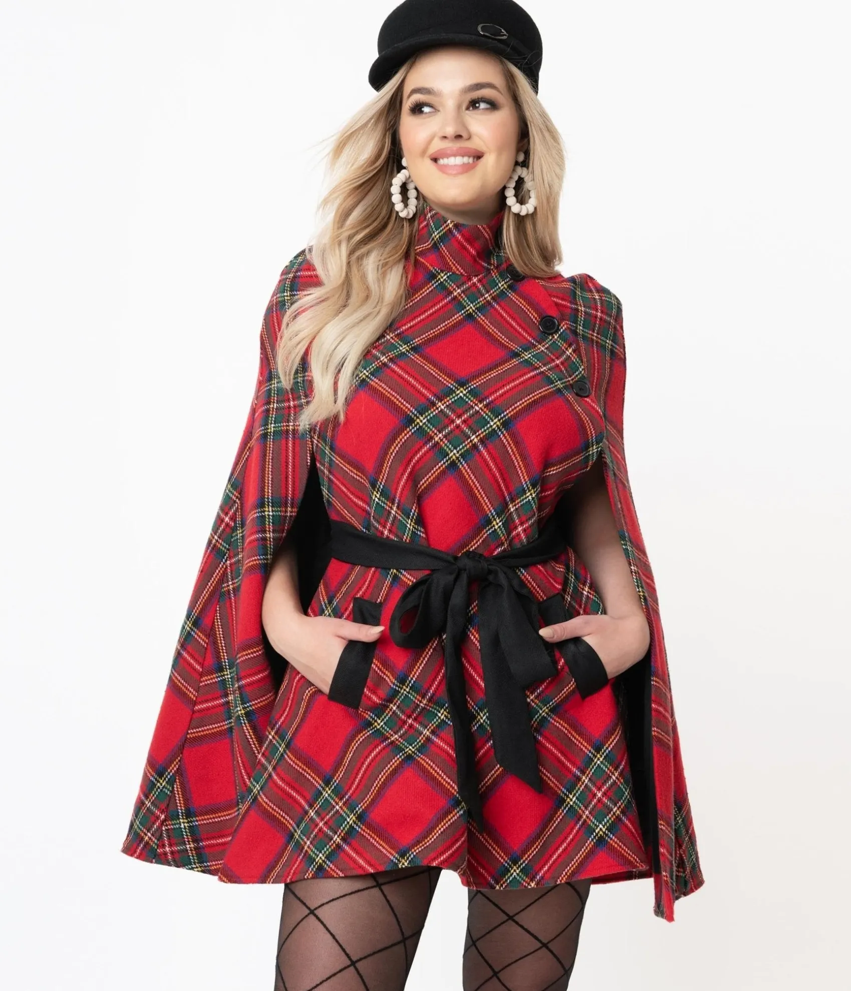 Unique Vintage Smak Parlour Red Plaid Savile Row Cape Coat Cheap