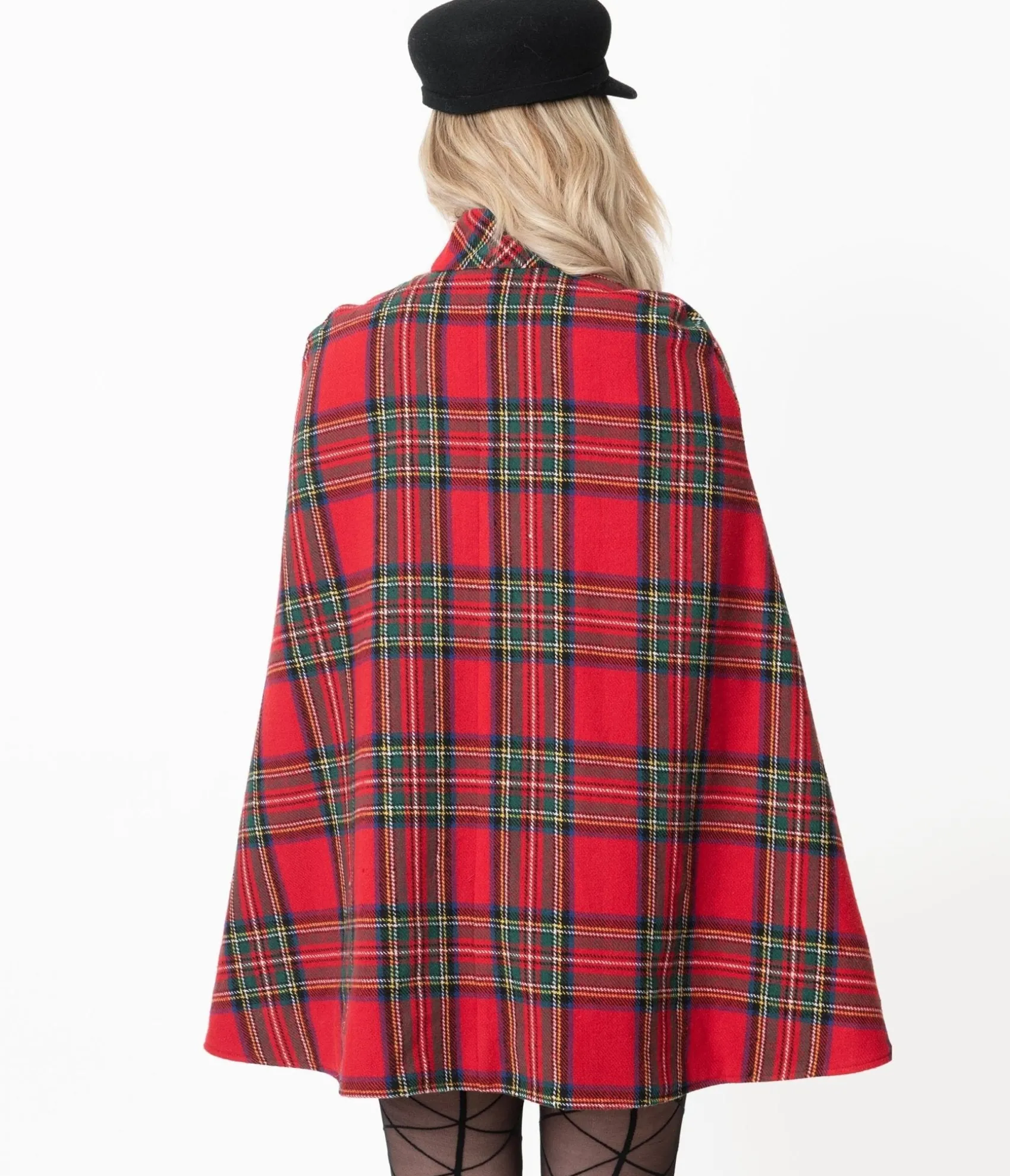 Unique Vintage Smak Parlour Red Plaid Savile Row Cape Coat Cheap