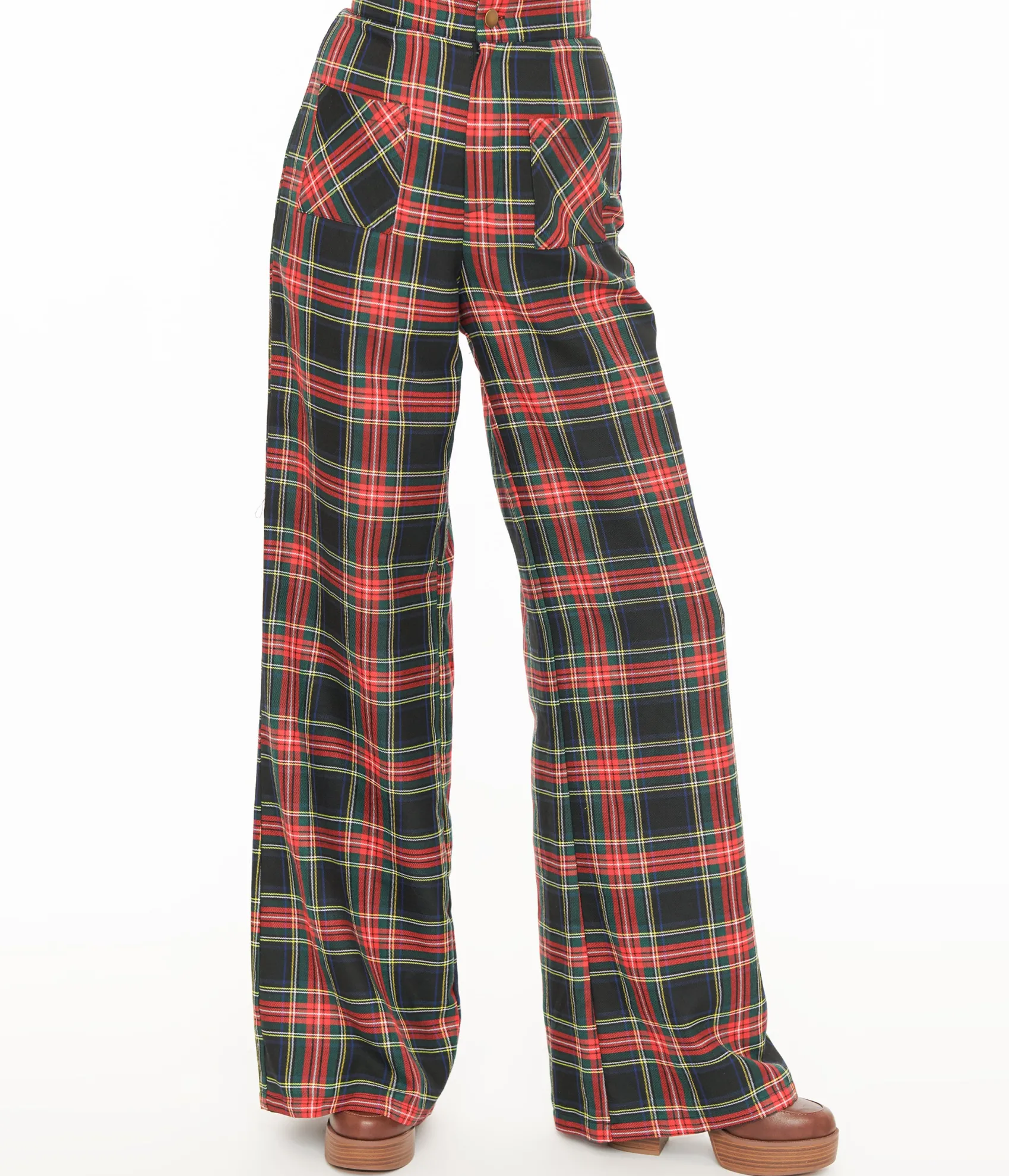 Unique Vintage Smak Parlour 1960s Black & Red Plaid Wide Leg Trousers Clearance