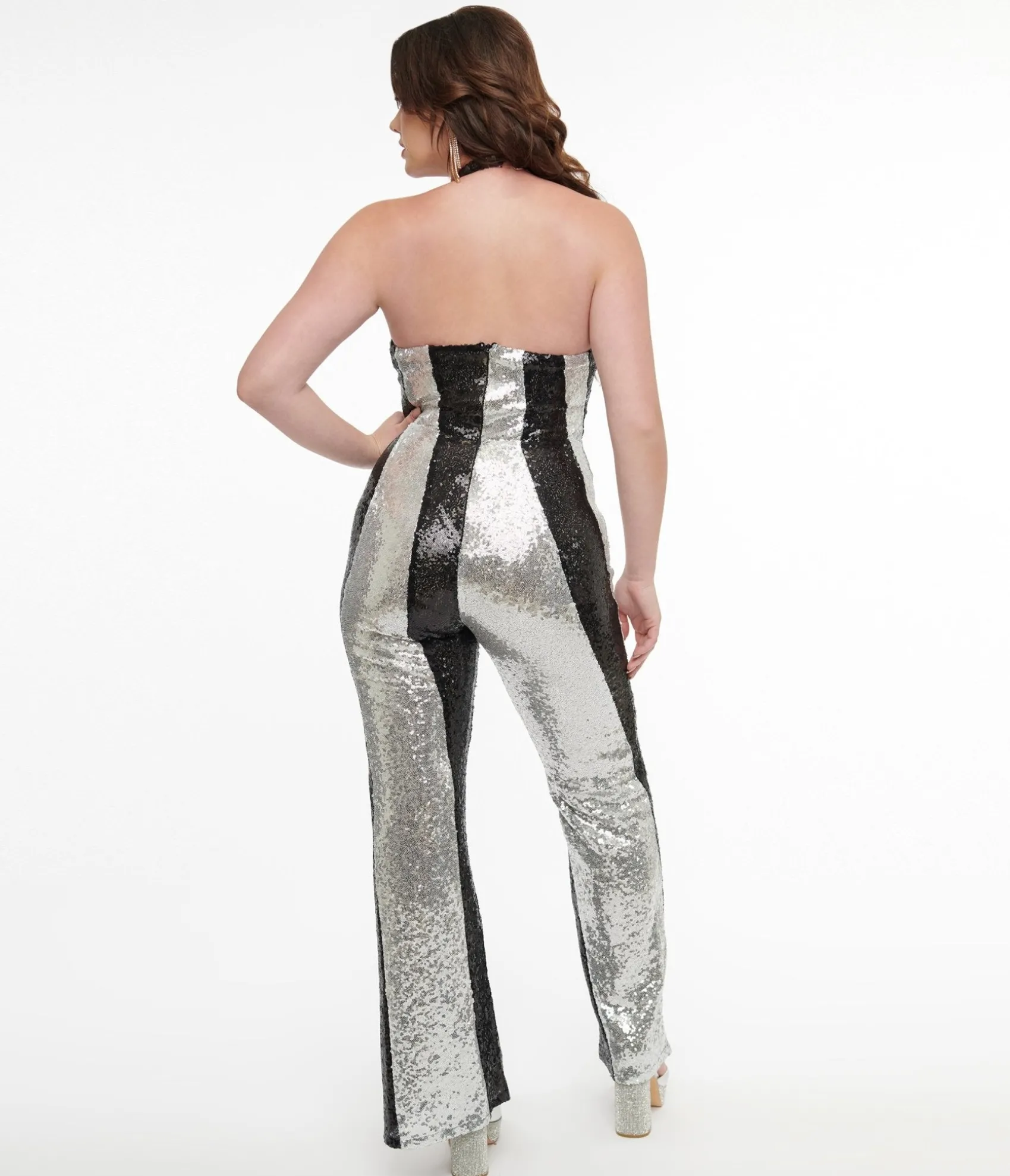 Unique Vintage Smak Parlour 1960s Black & Silver Sequin Glamour Goddess Jumpsuit Best