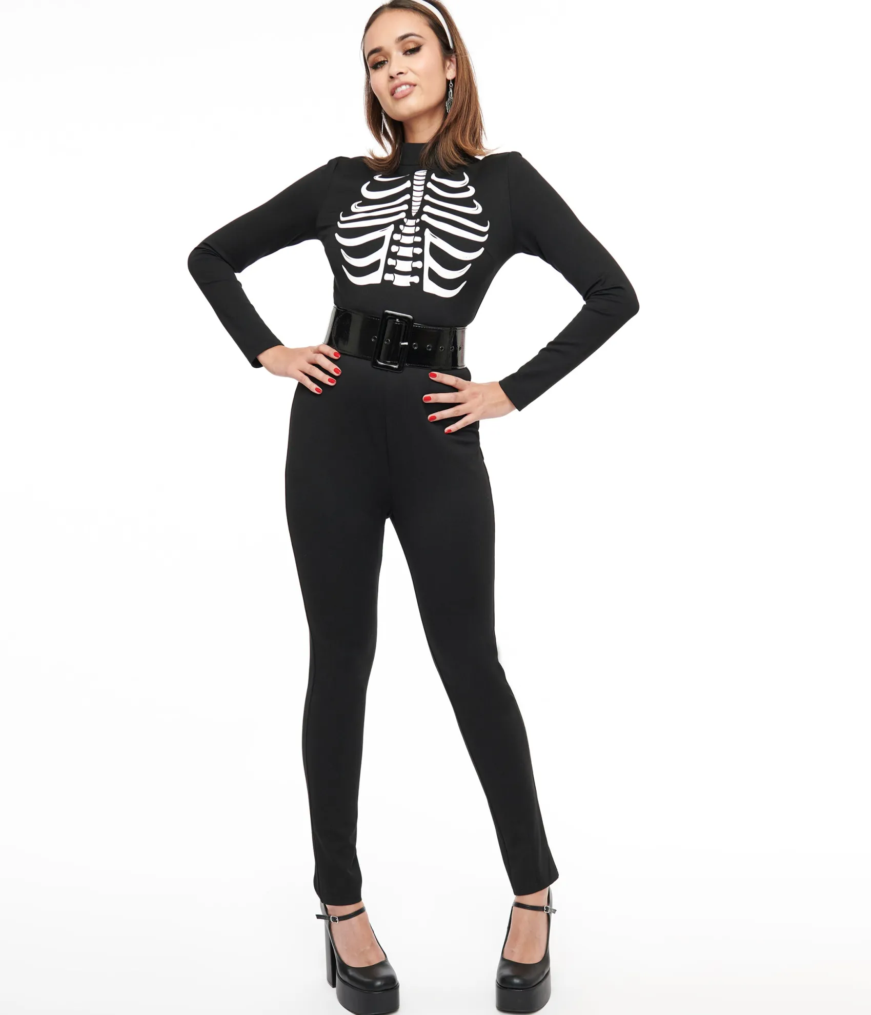 Unique Vintage Smak Parlour 1960s Black & White Skeleton Glow in the Dark Jumpsuit Cheap