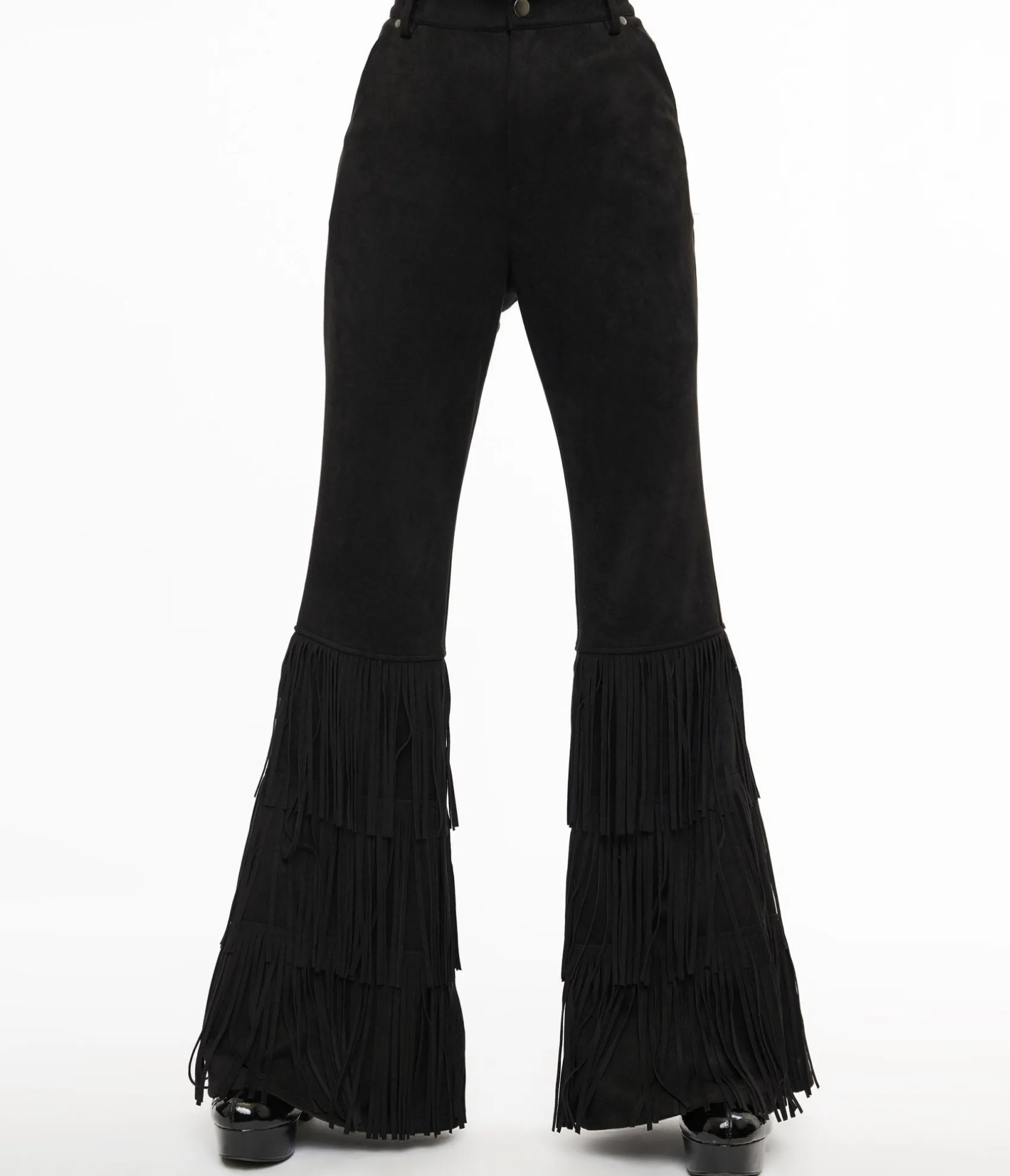 Unique Vintage Smak Parlour 1970s Black Suede Tassel Flare Pants Sale