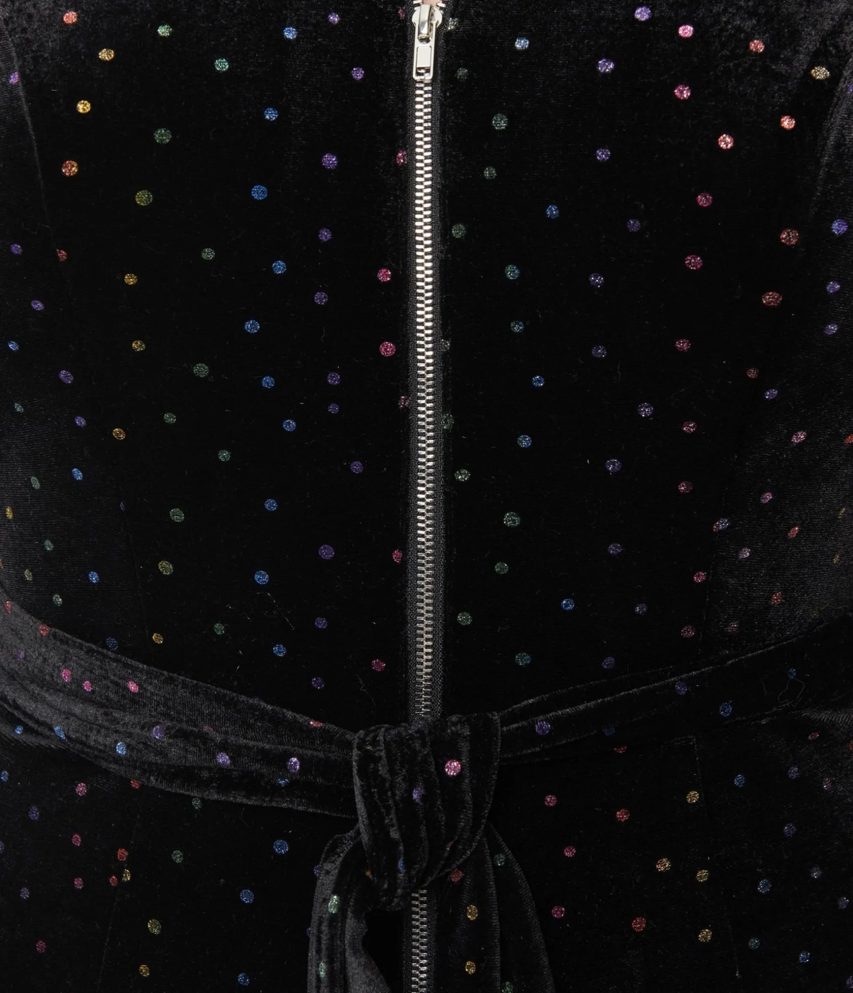 Unique Vintage Smak Parlour 1970s Black Velvet & Rainbow Glitter Polka Dots Halter Jumpsuit Store