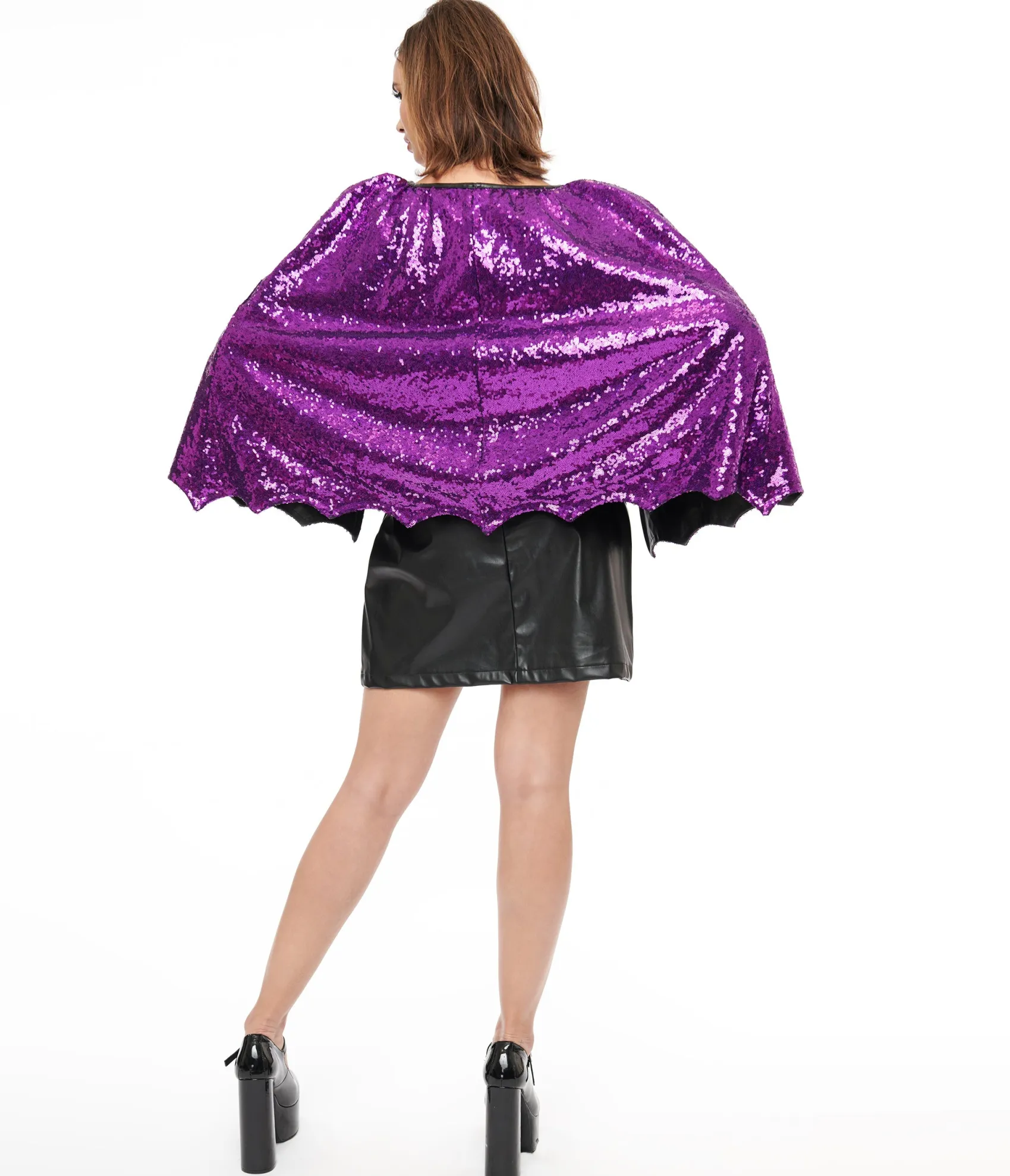 Unique Vintage Smak Parlour 1960s Black Vinyl & Purple Sequin Cape Shift Dress Best