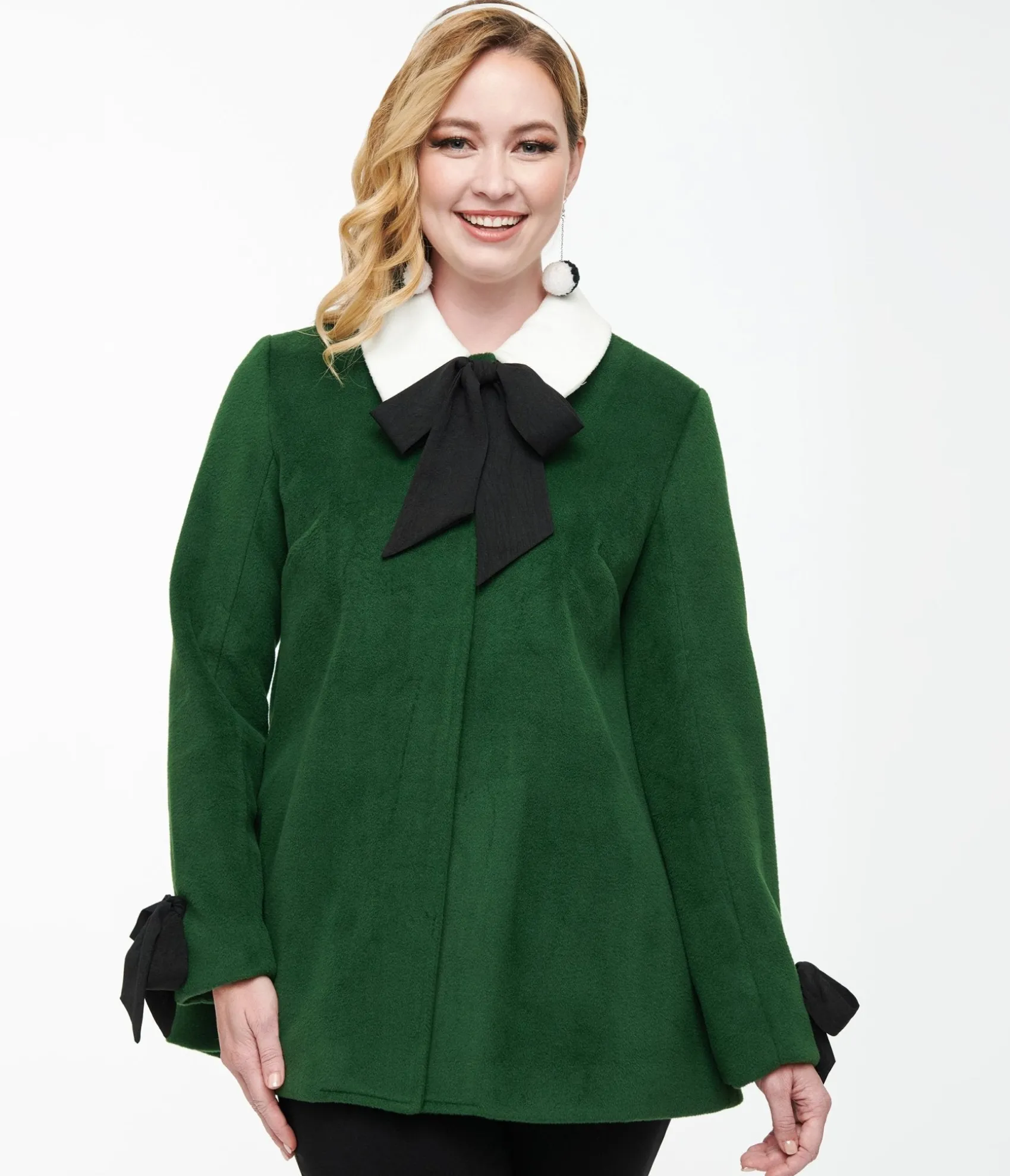 Unique Vintage Smak Parlour 1960s Green & Black Bows Topper Coat Sale