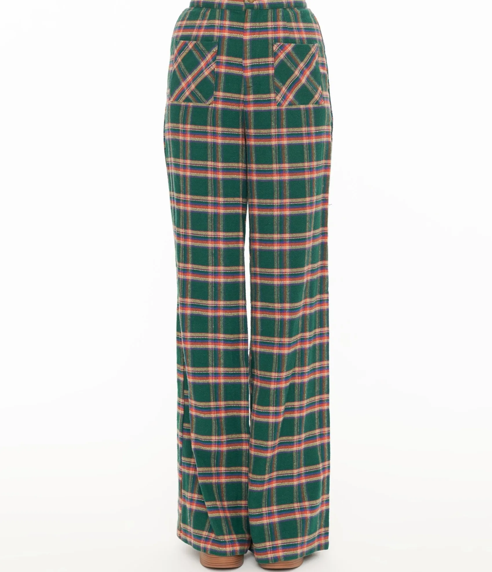 Unique Vintage Smak Parlour 1960s Green & Red Plaid Wide Leg Trousers Best Sale