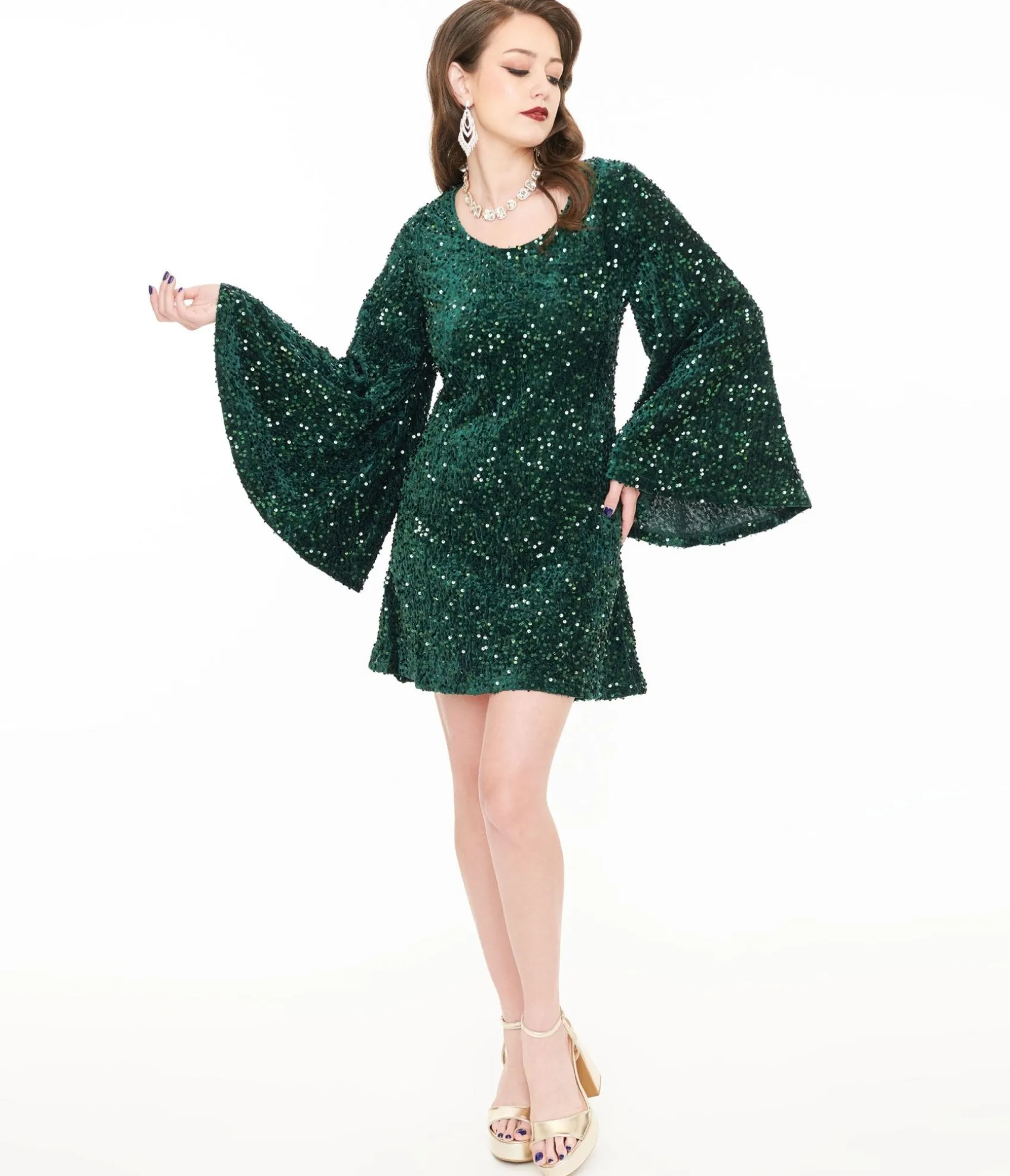 Unique Vintage Smak Parlour 1960s Green Sequin Downtown Scene Mini Dress Shop