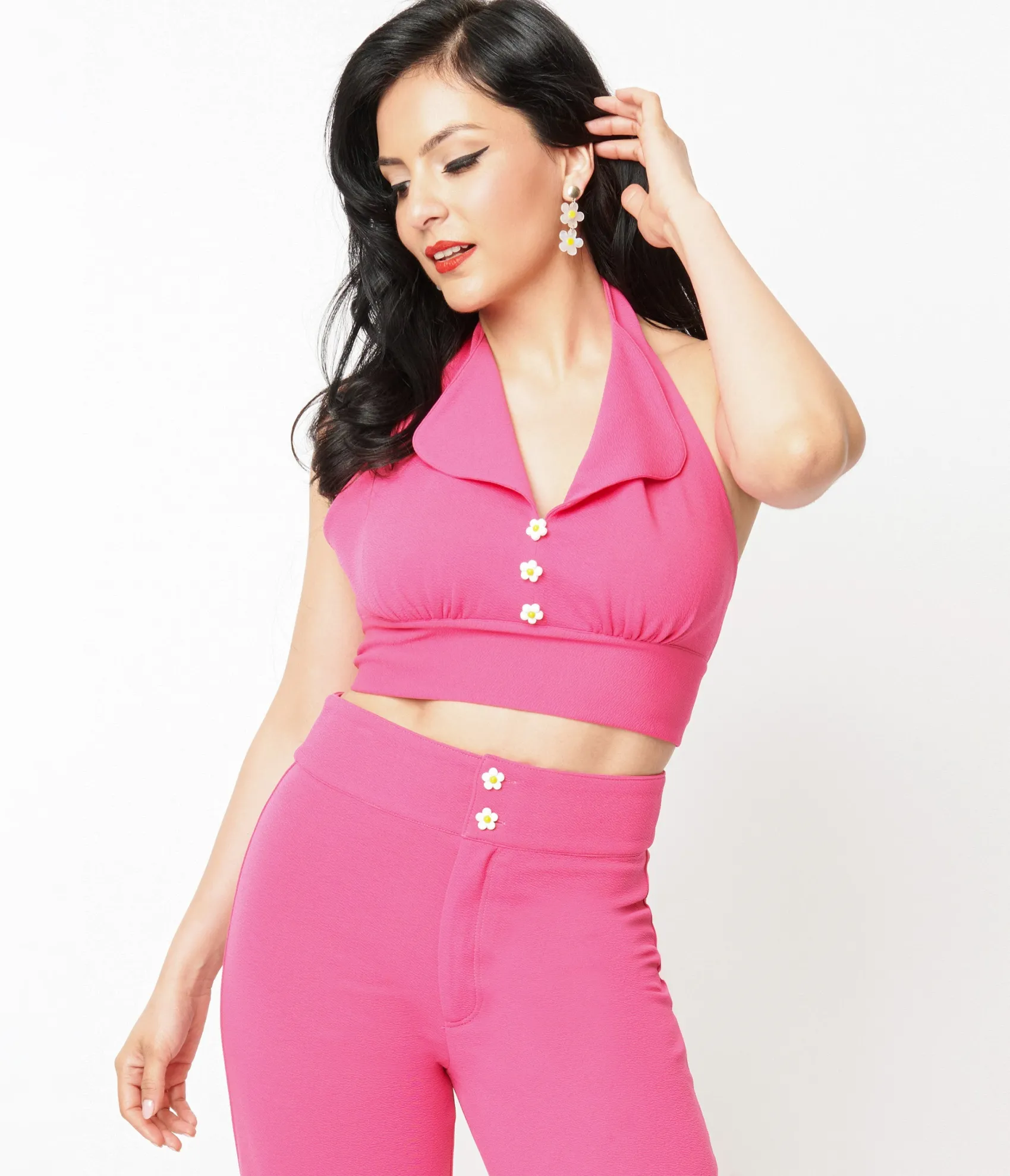 Unique Vintage Smak Parlour 1960s Hot Pink Halter Crop Top Cheap