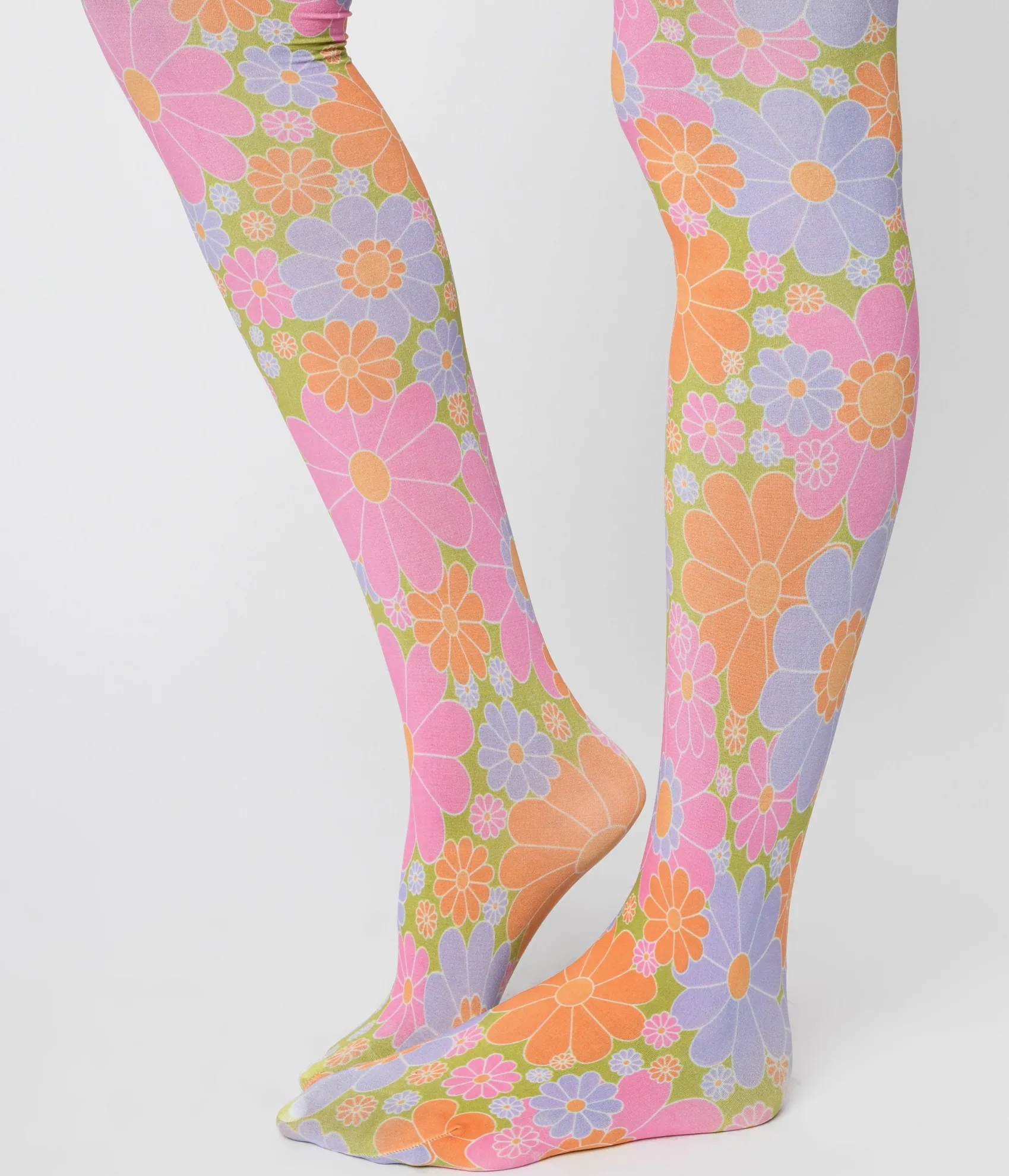 Unique Vintage Smak Parlour 1960s Pink & Green Flower Power Tights Flash Sale