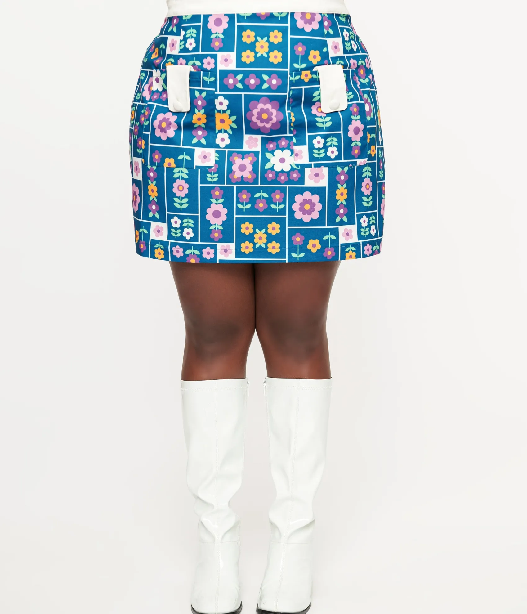 Unique Vintage Smak Parlour 1960s Plus Size Teal Wallpaper Floral Print Mod Skirt Flash Sale