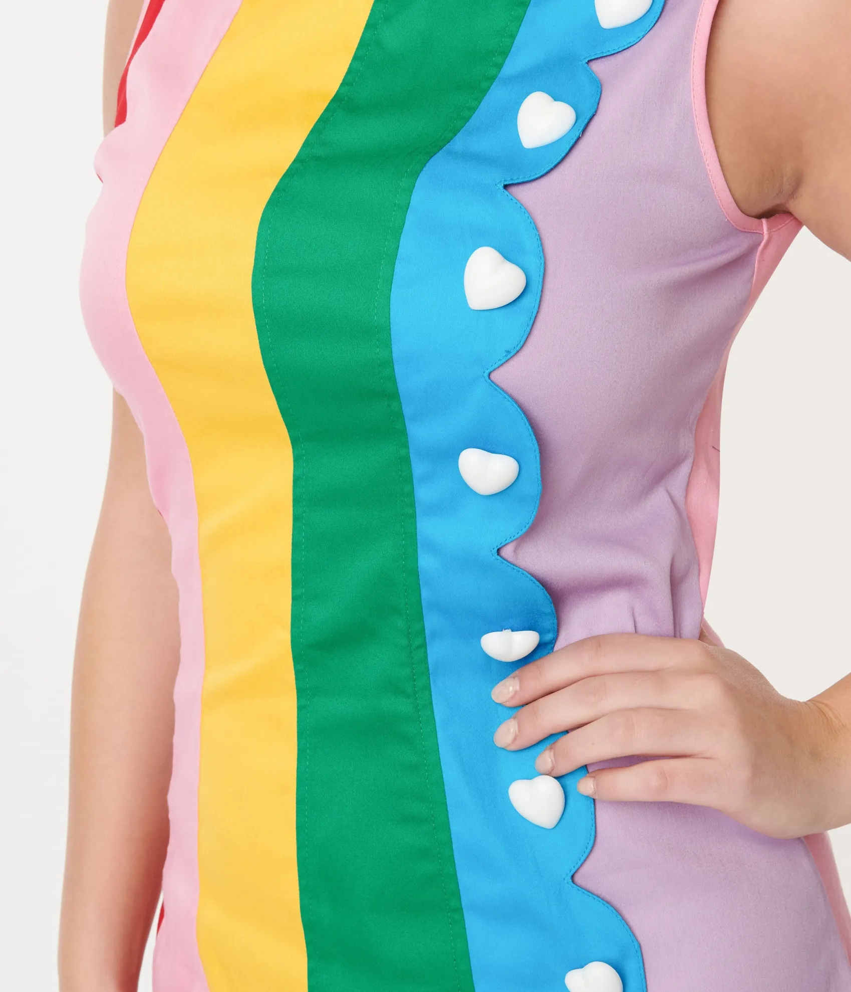 Unique Vintage Smak Parlour 1960s Rainbow Stripe Scallop Mini Dress Discount